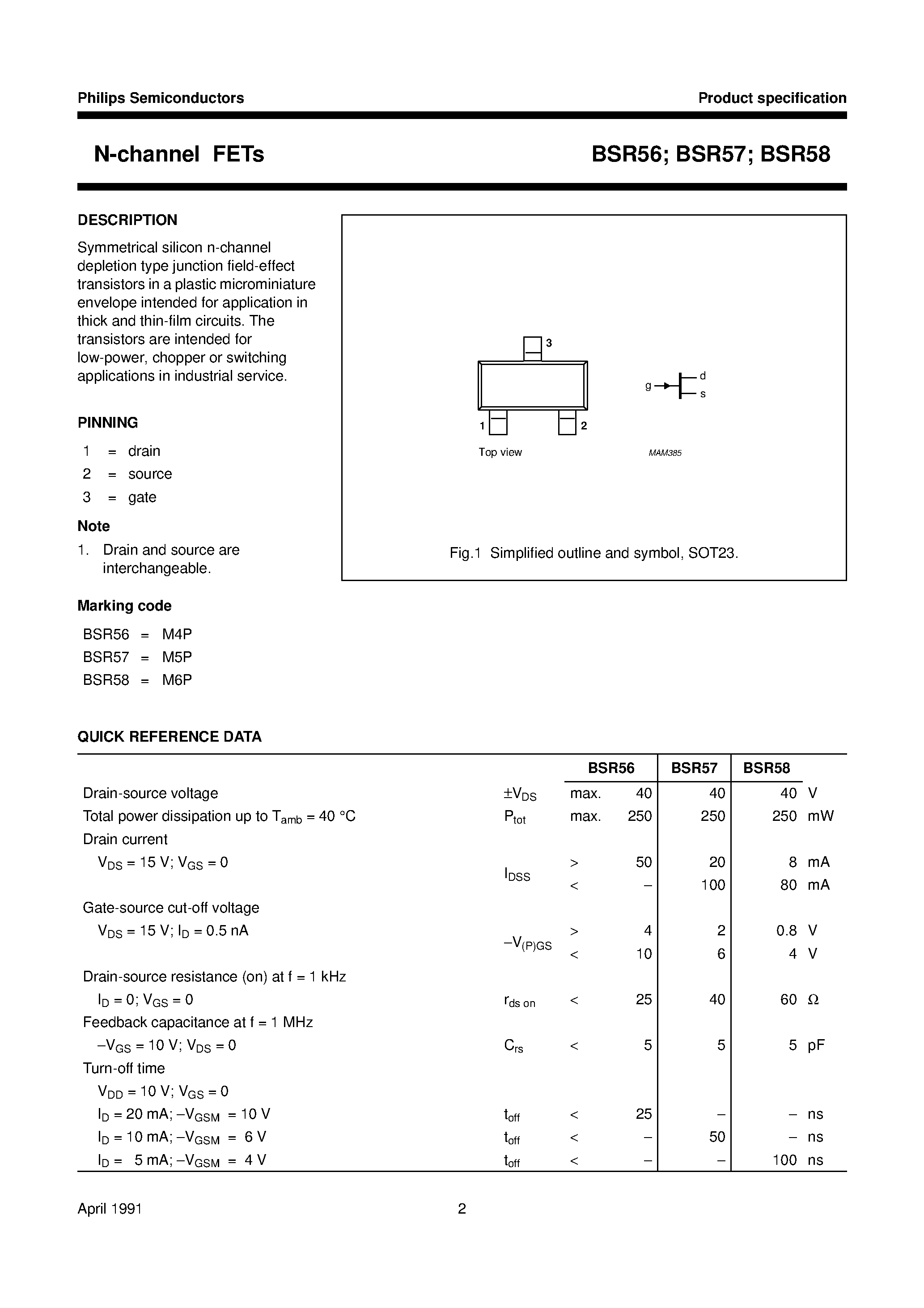 Datasheet BSR56 - N-channel FETs page 2