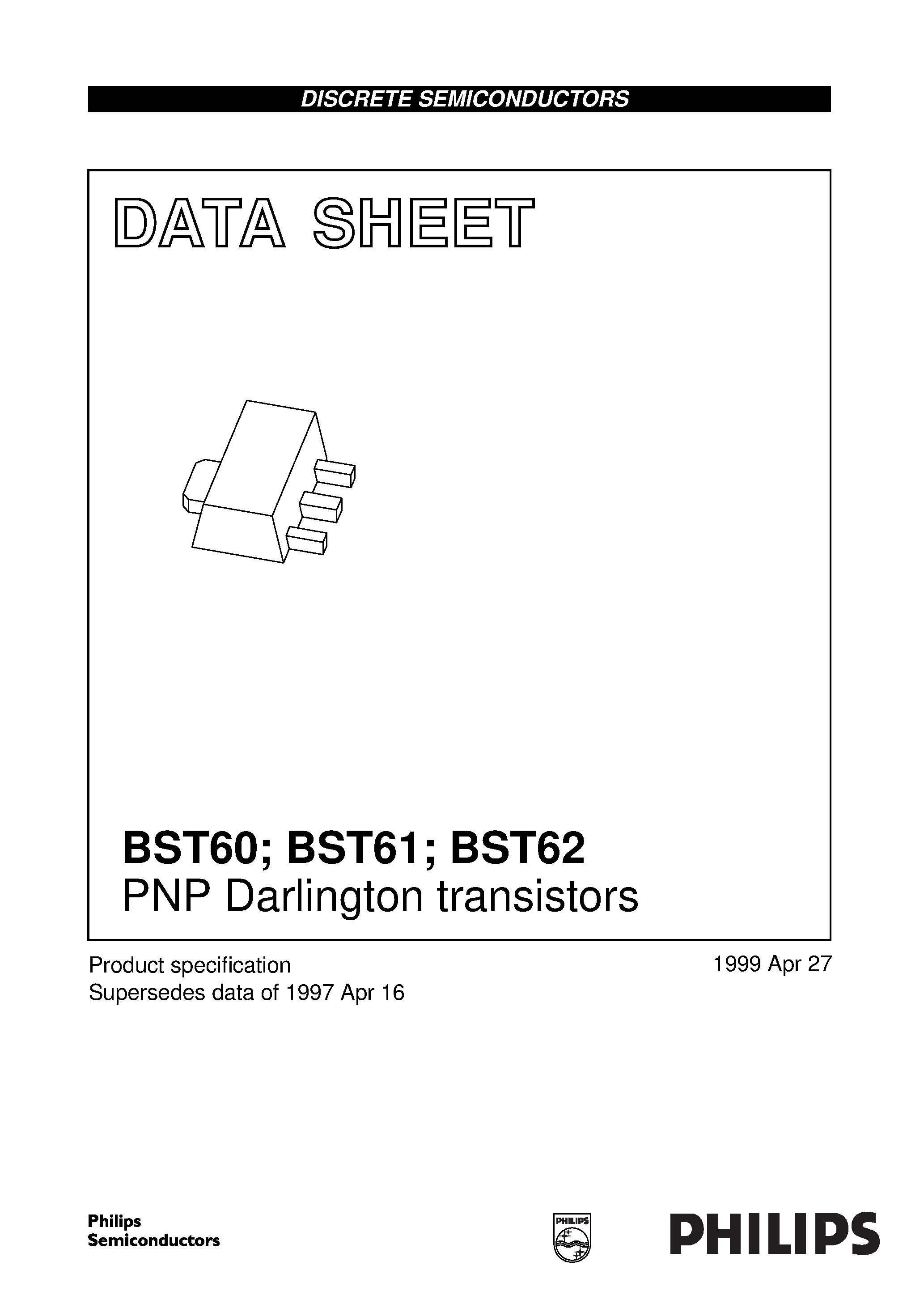 Даташит BST62 - PNP Darlington transistors страница 1