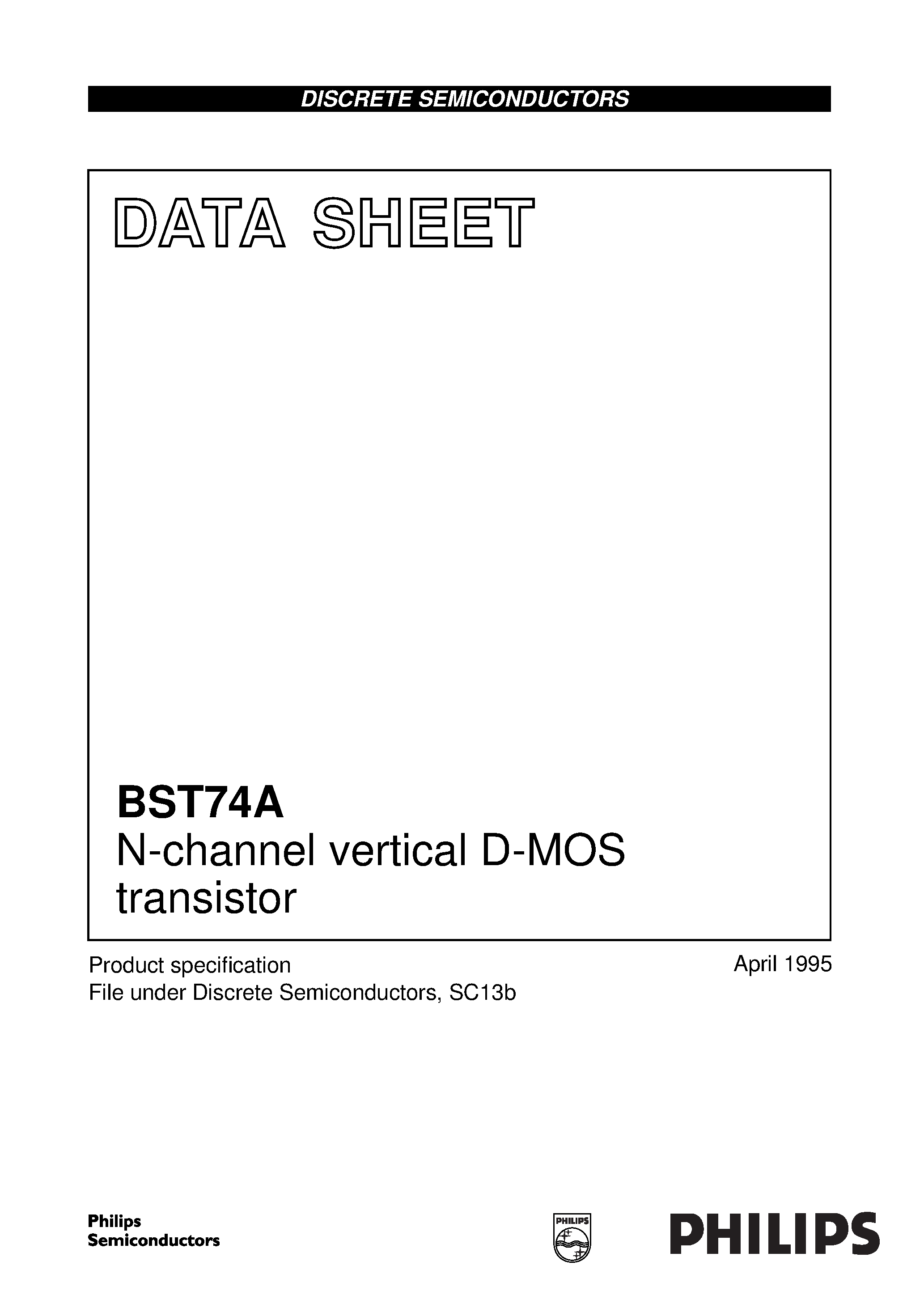 Даташит BST74A - N-channel vertical D-MOS transistor страница 1