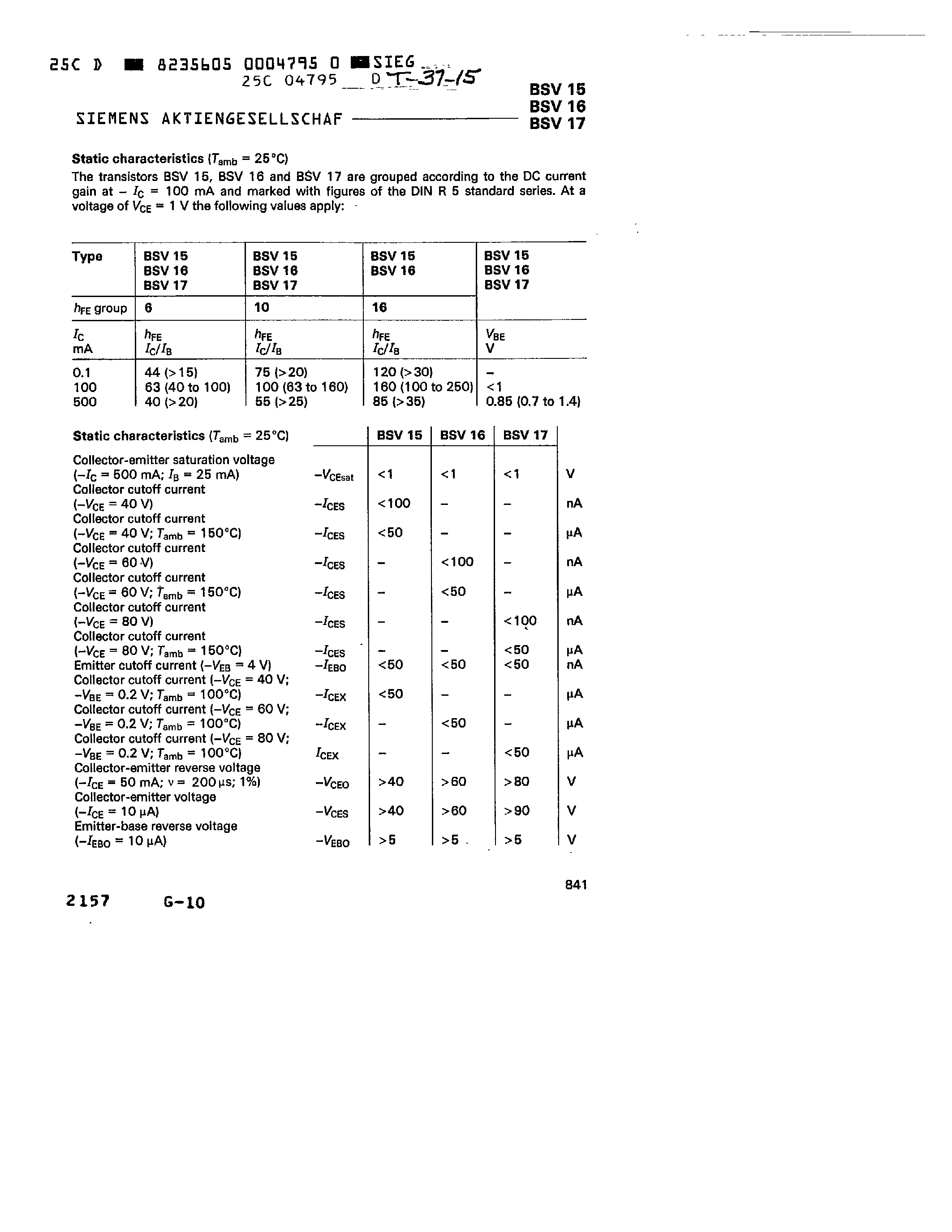 Даташит BSV15-10 - PNP SILICON PLANAR TRANSISTORS страница 2