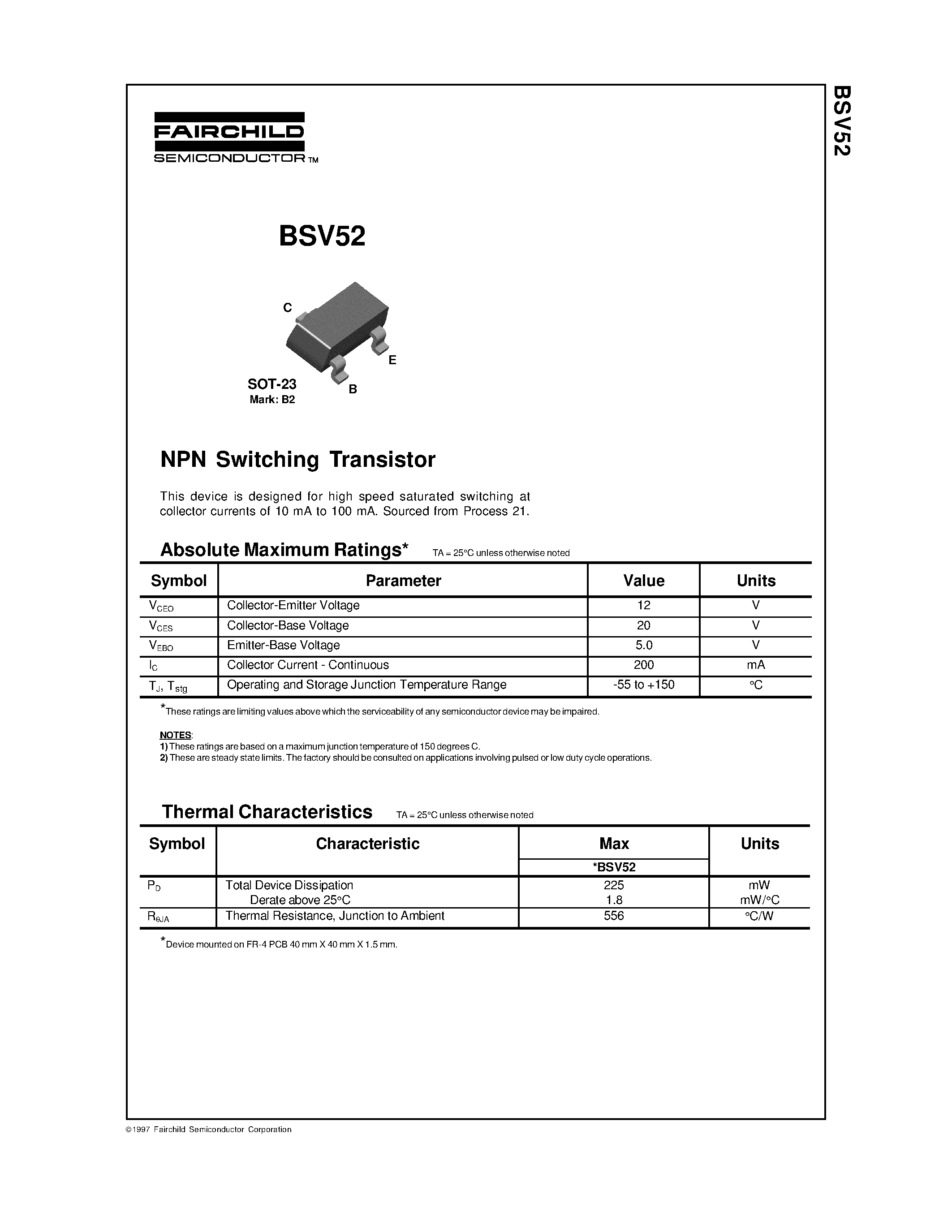 Даташит на микросхему BSV52 страница 1 Даташит BSV52 - NPN Switching Transistor страница 1