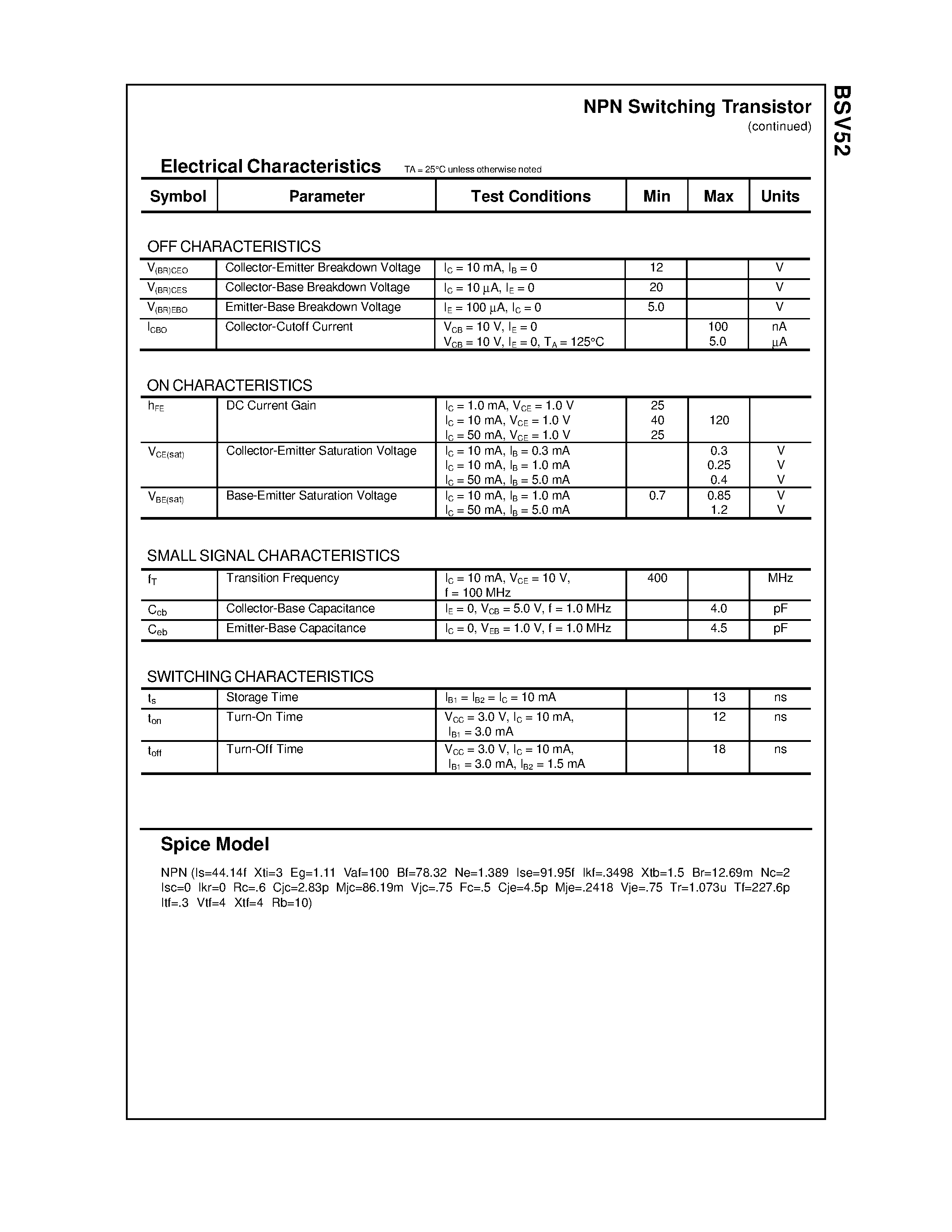 Даташит на микросхему BSV52 страница 2 Даташит BSV52 - NPN Switching Transistor страница 2