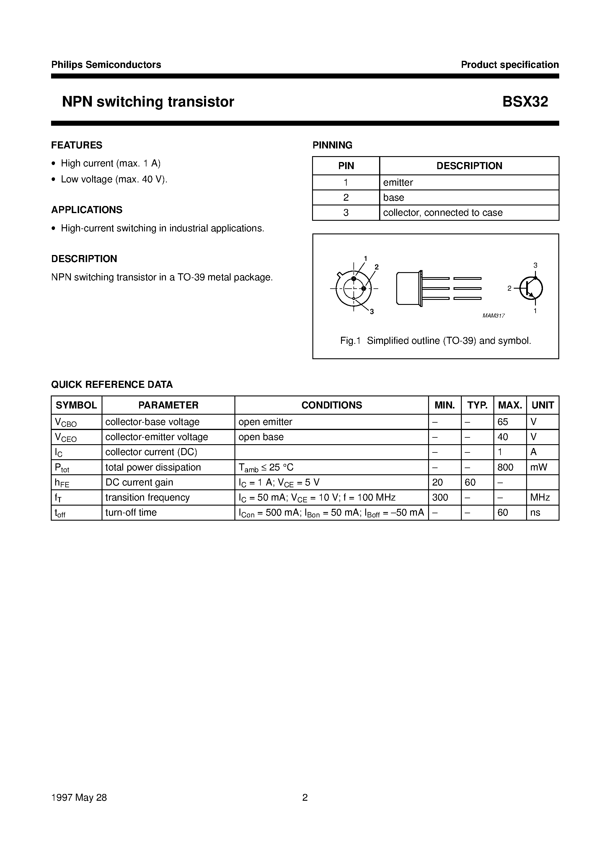 Даташит на микросхему BSX32 страница 2 Даташит BSX32 - NPN switching transistor страница 2