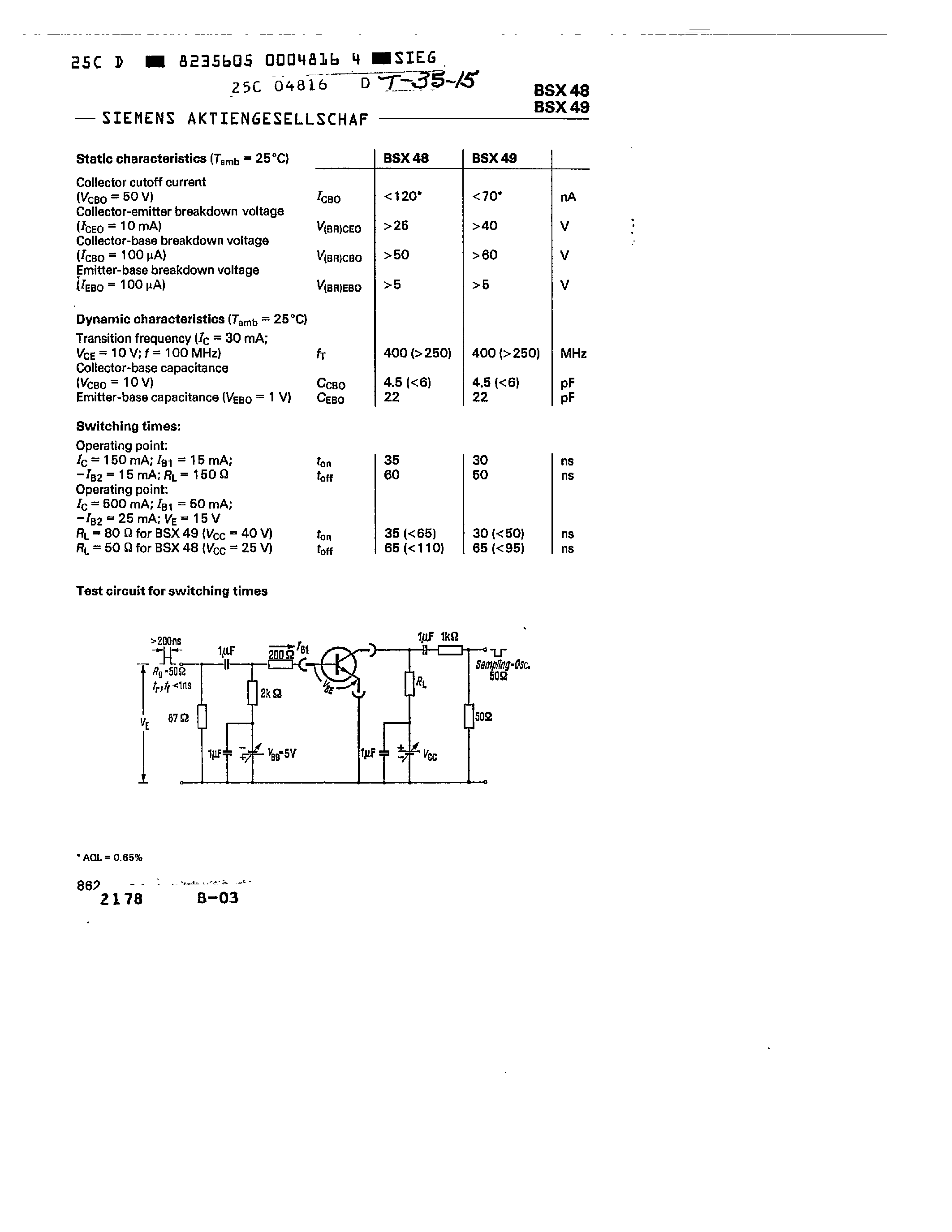 Даташит BSX48 - NPN SILICON PLANAR TRANSISTORS страница 2