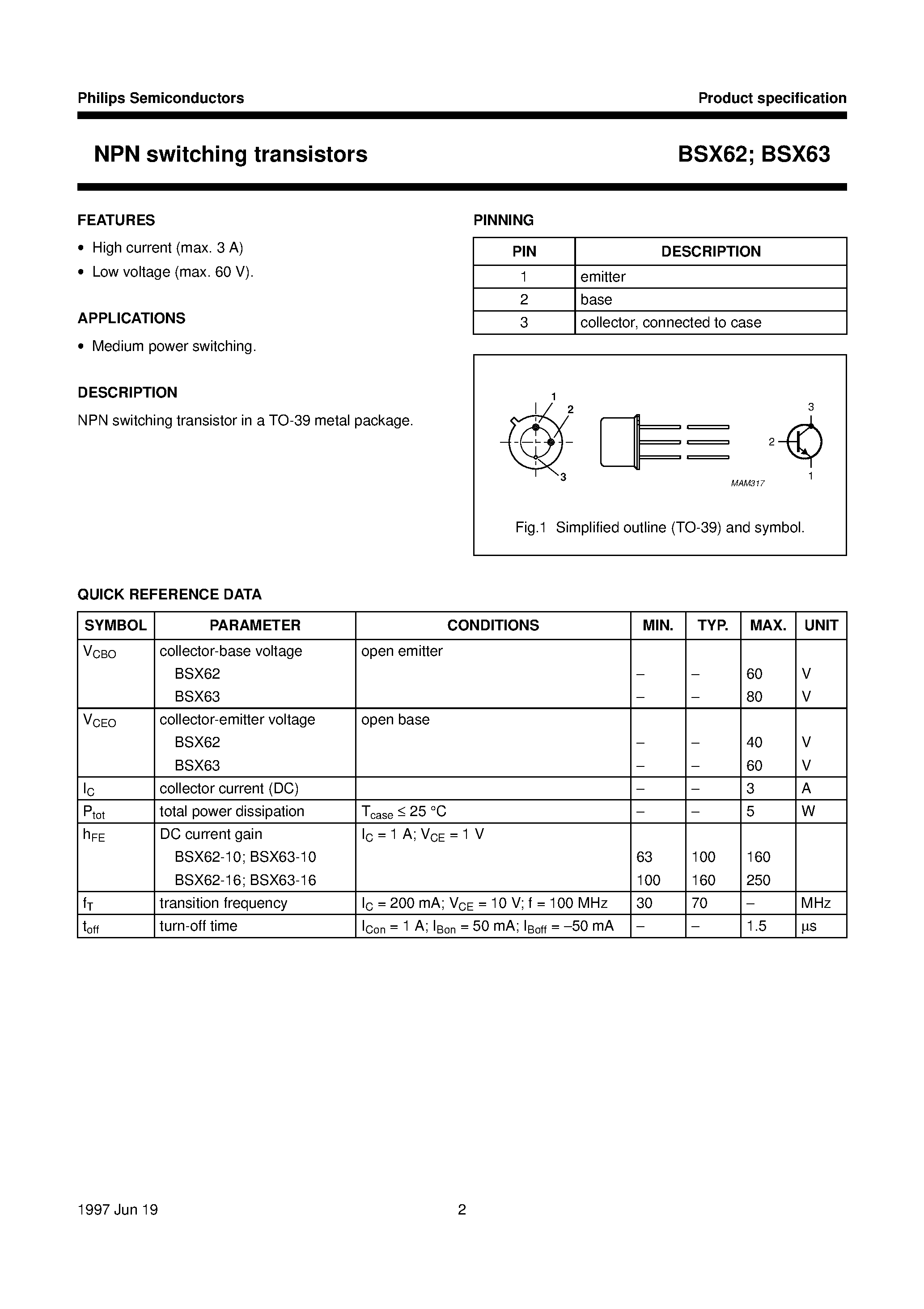 Даташит BSX62-16 - NPN switching transistors страница 2