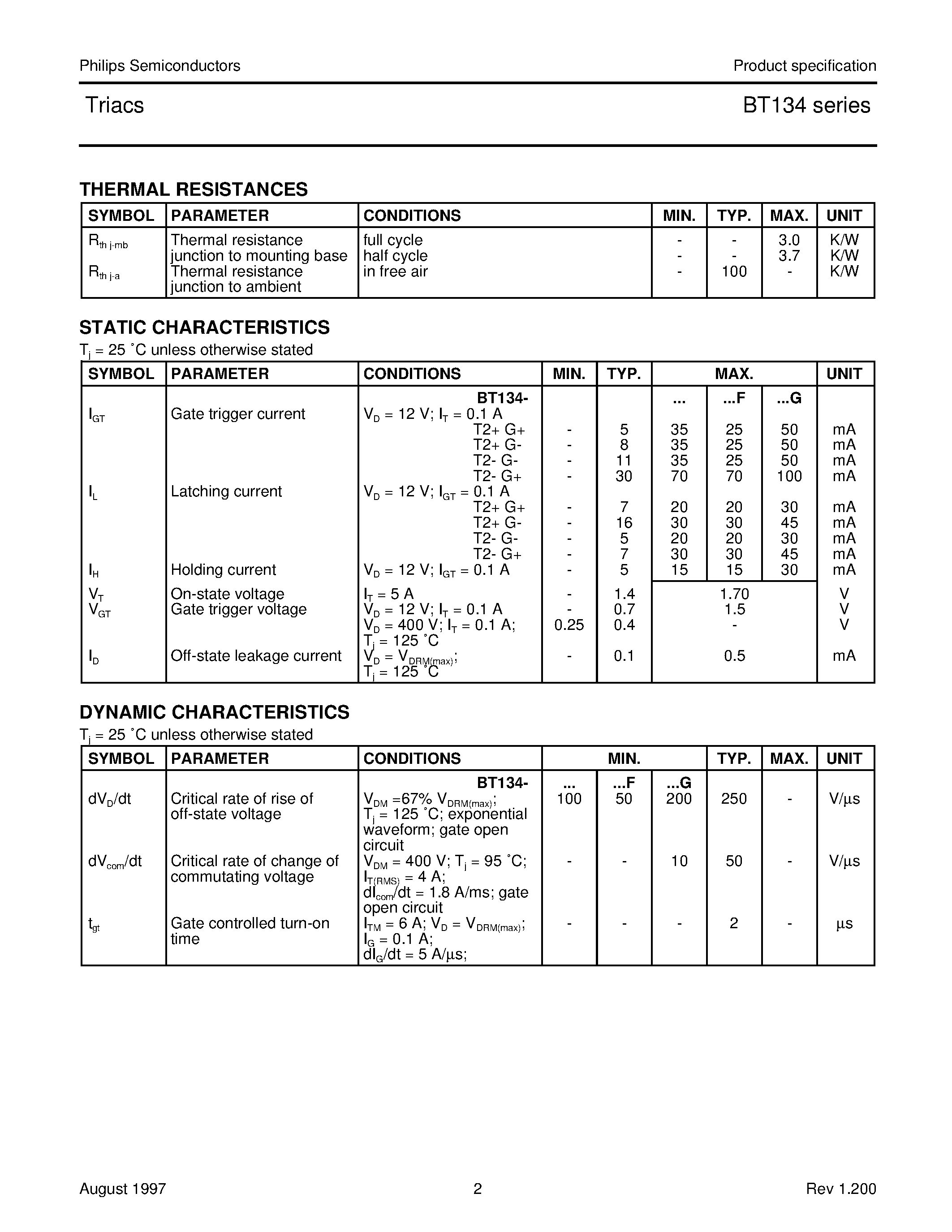Datasheet BT134-500 - Triacs page 2