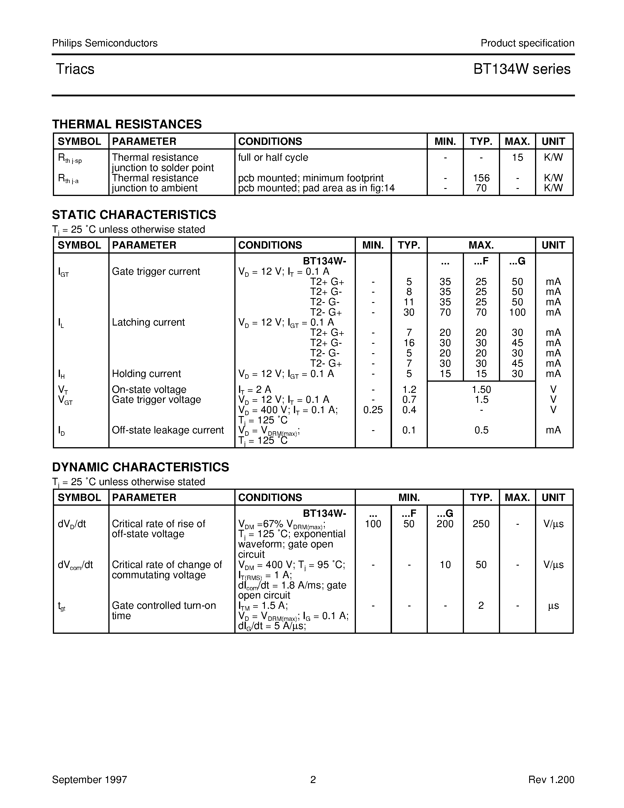 Datasheet BT134W-800F - Triacs page 2