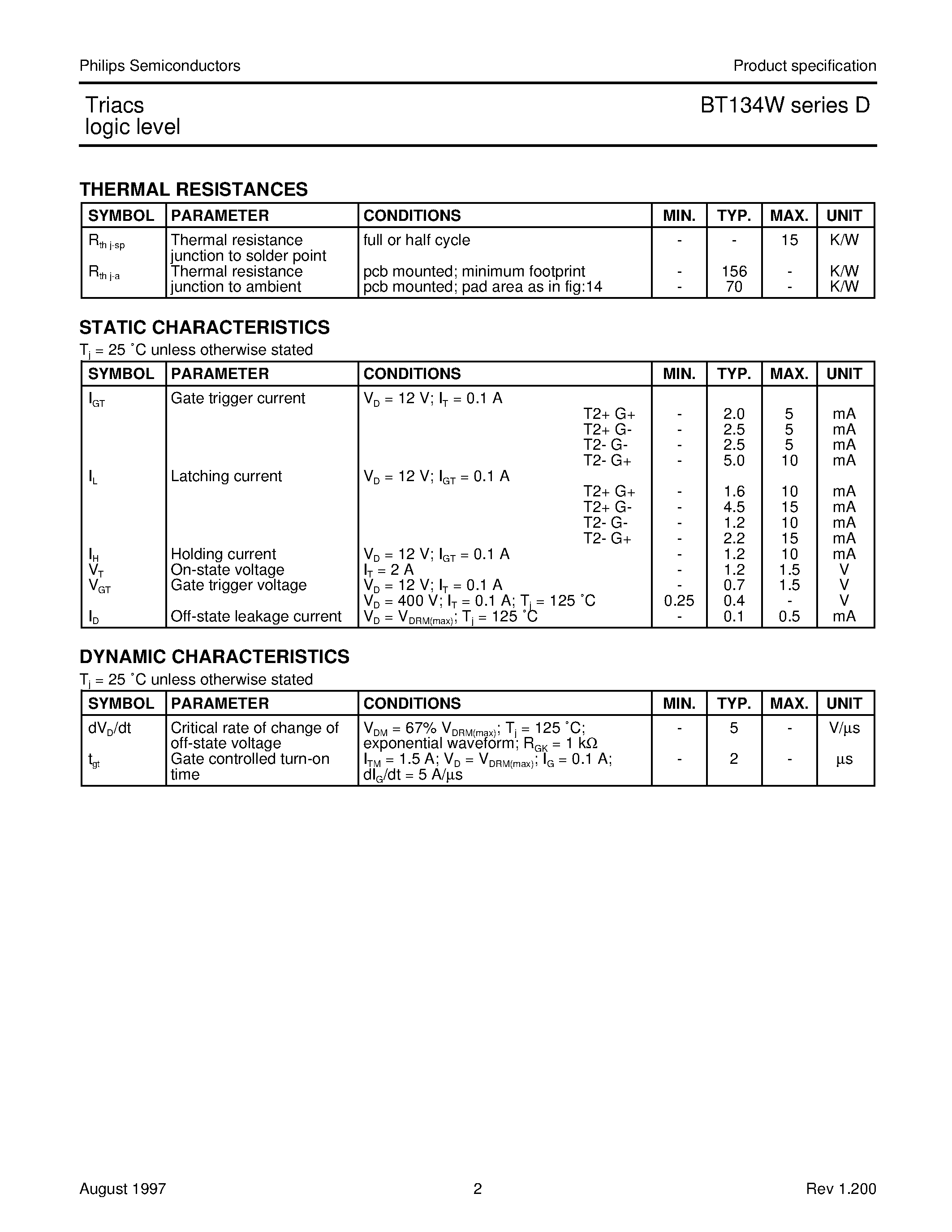 Datasheet BT134WD - Triacs logic level page 2