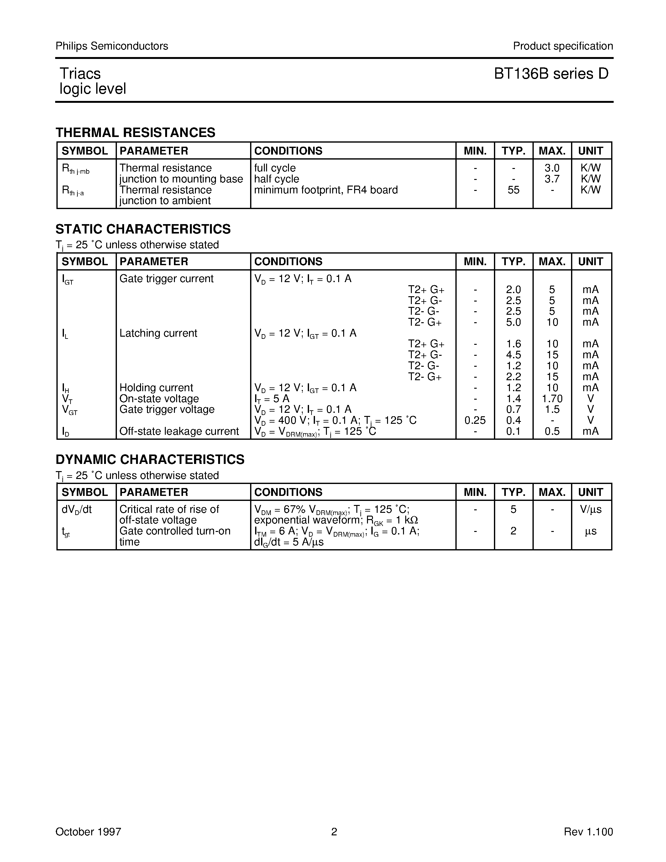 Datasheet BT136B-600D - Triacs logic level page 2