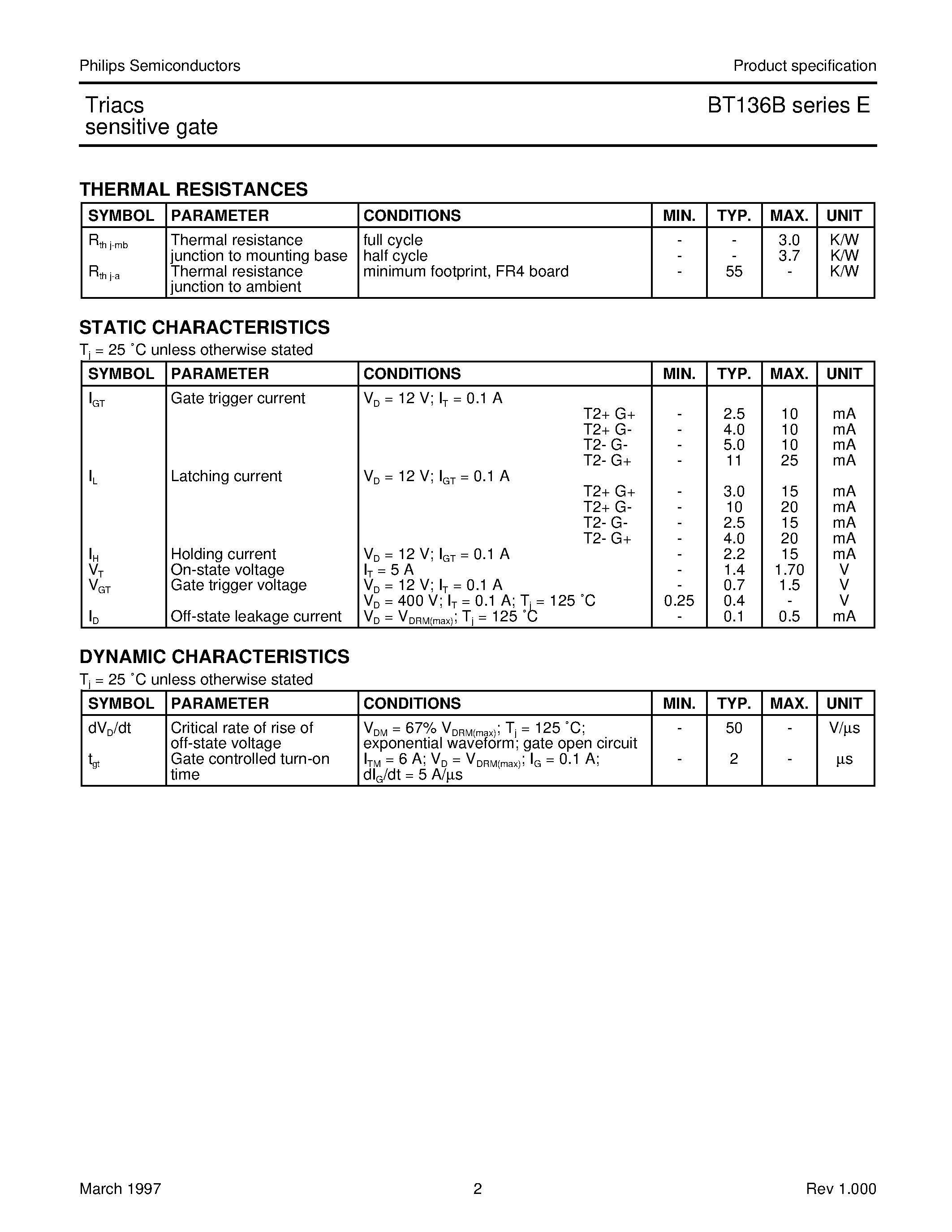 Datasheet BT136B-800E - Triacs sensitive gate page 2