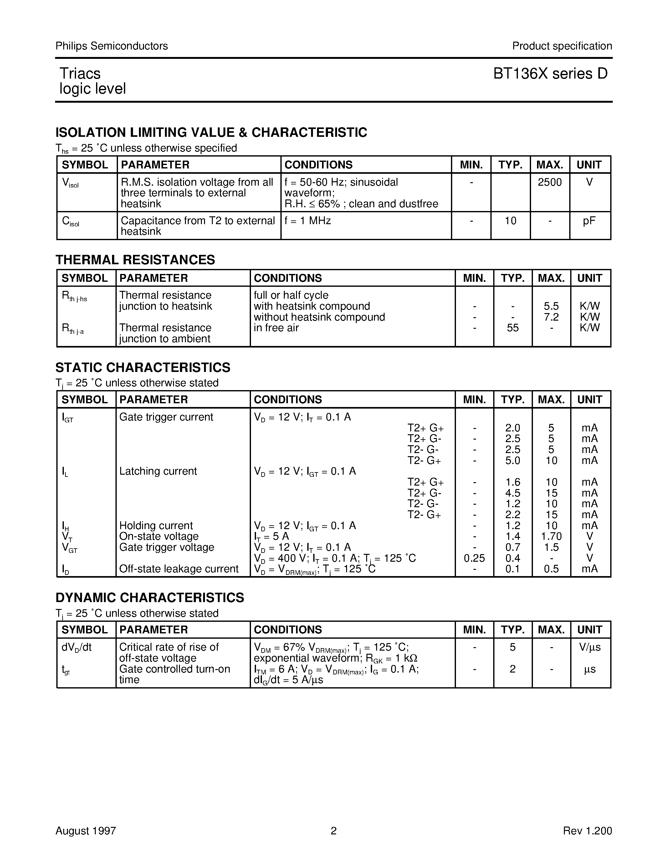 Datasheet BT136X-500D - Triacs logic level page 2
