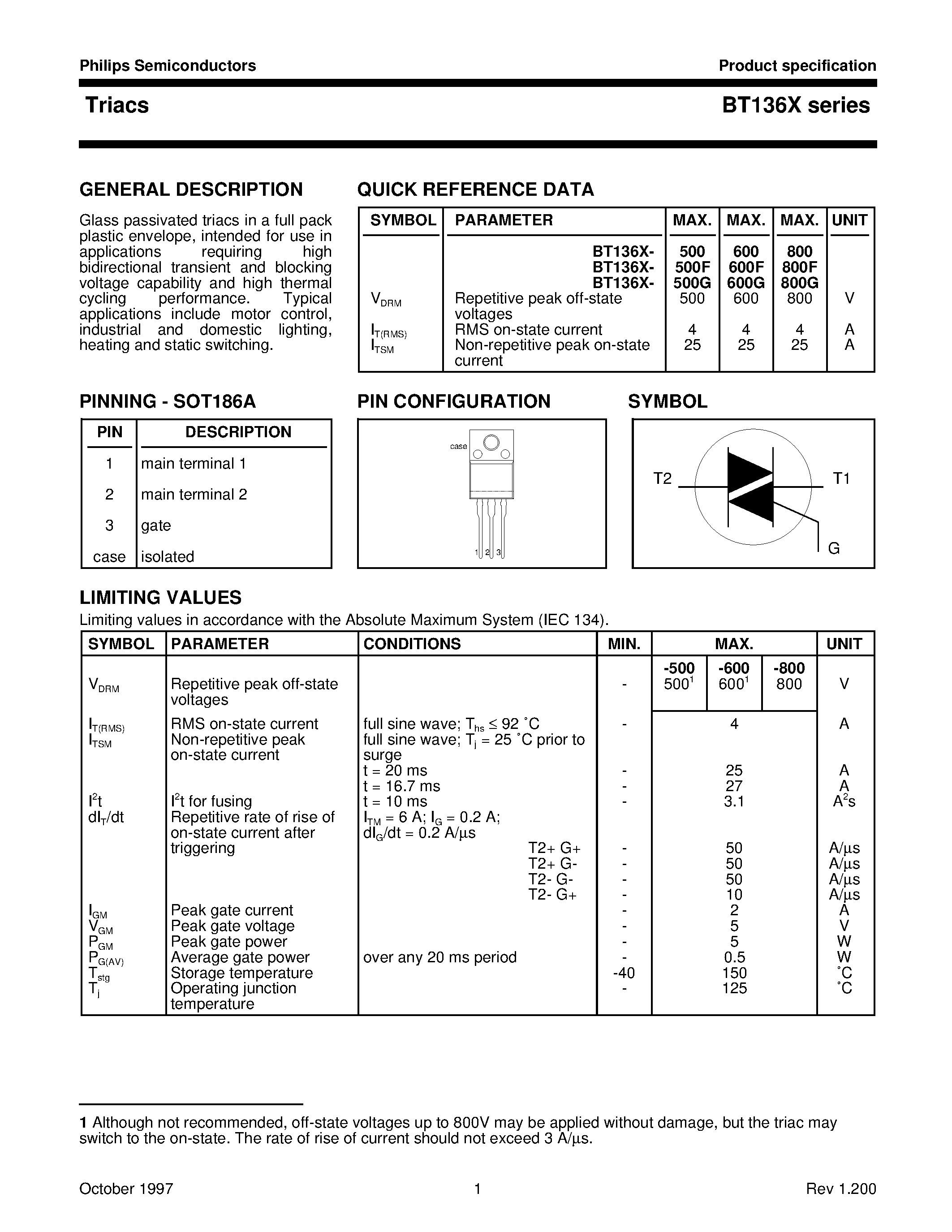 Datasheet BT136X-800 - Triacs page 1