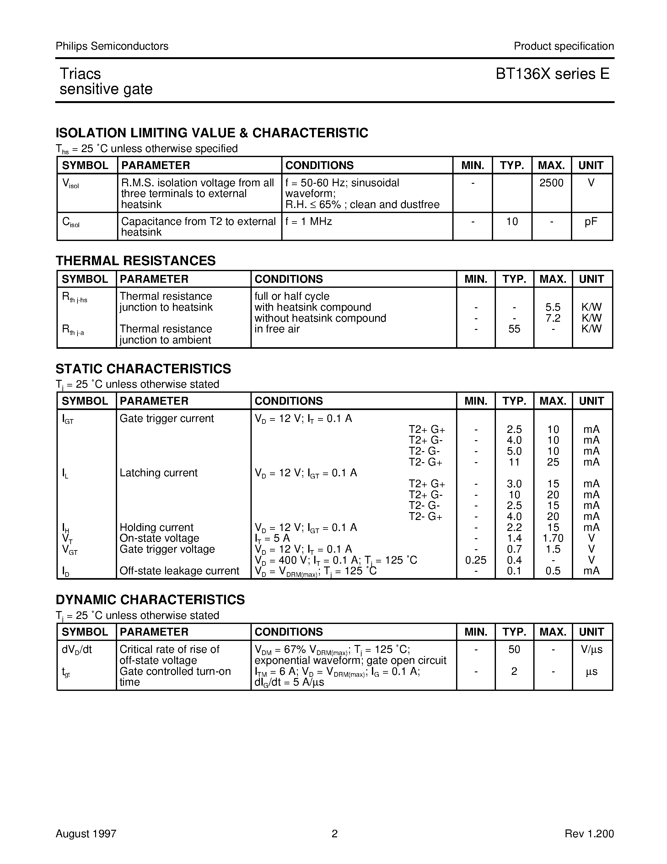Datasheet BT136X-800E - Triacs sensitive gate page 2