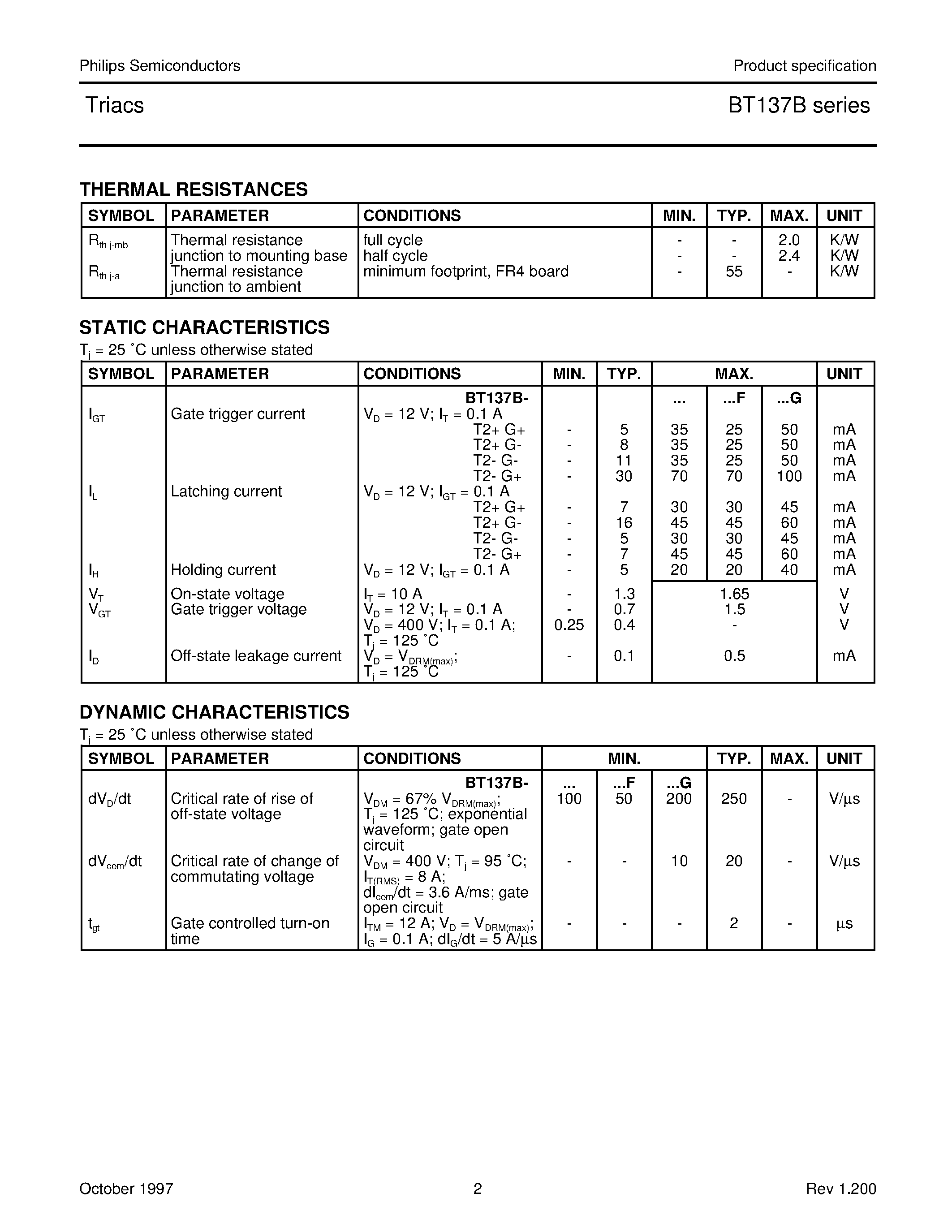 Datasheet BT137B-800 - Triacs page 2