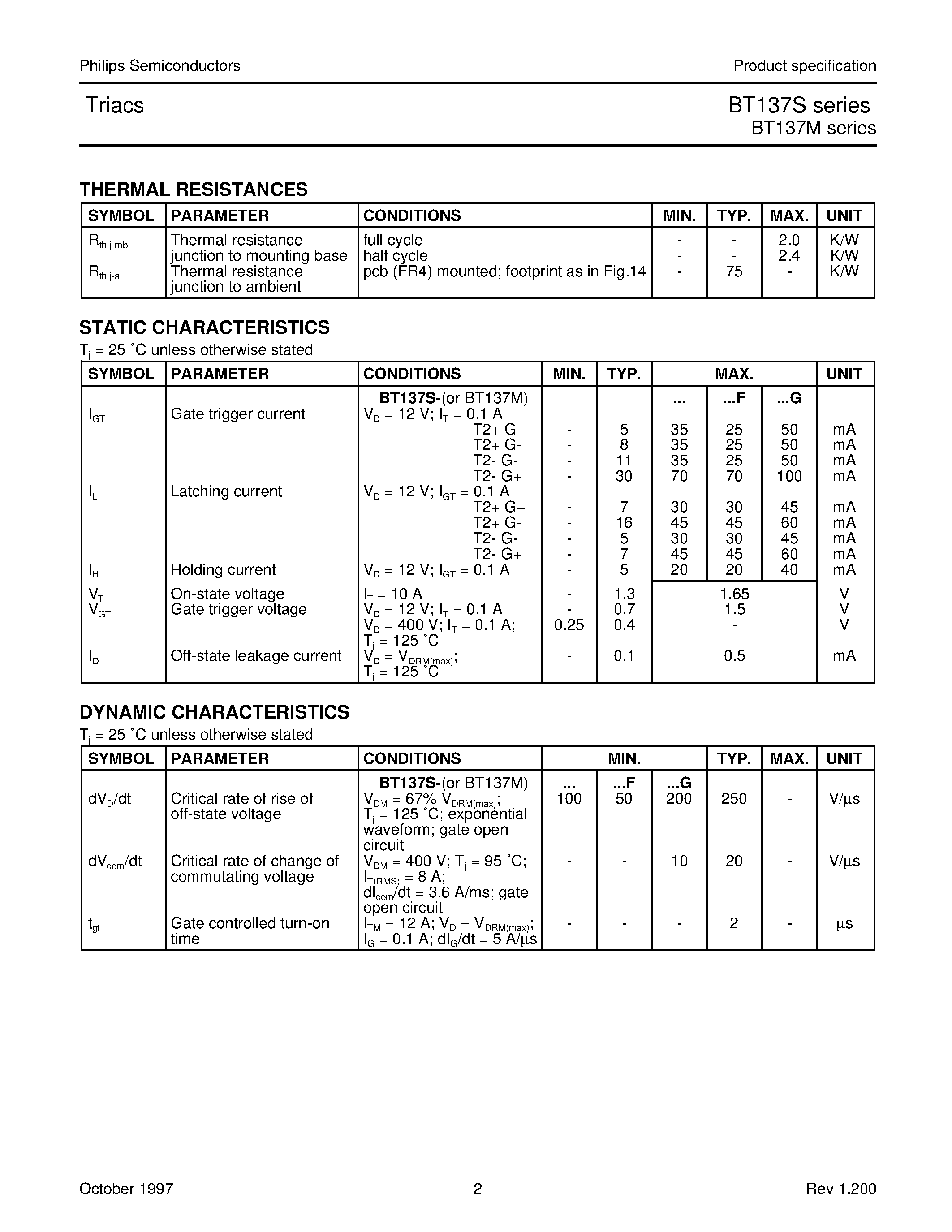 Datasheet BT137S-800F - Triacs page 2