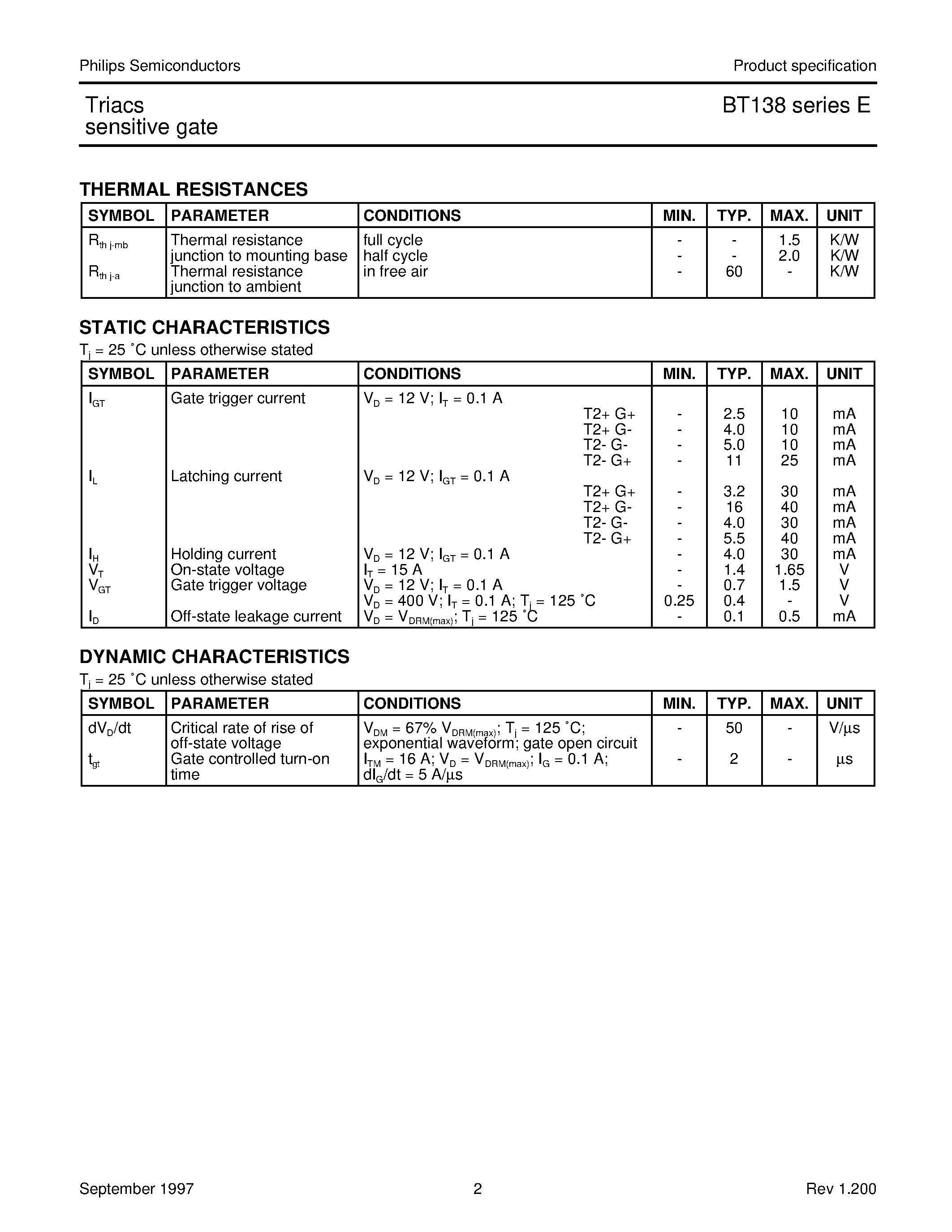 Datasheet BT138-600E - Triacs sensitive gate page 2