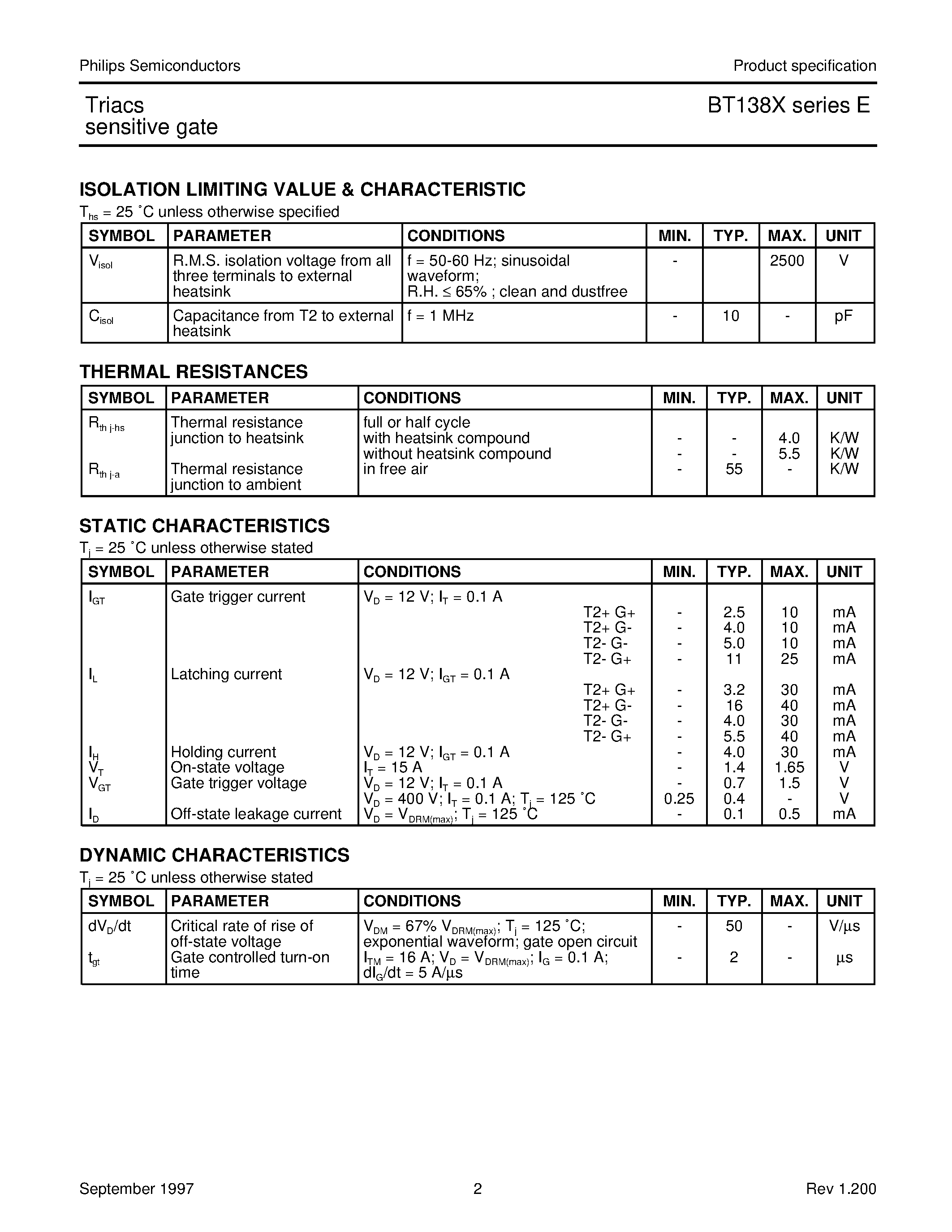Datasheet BT138X-800E - Triacs sensitive gate page 2