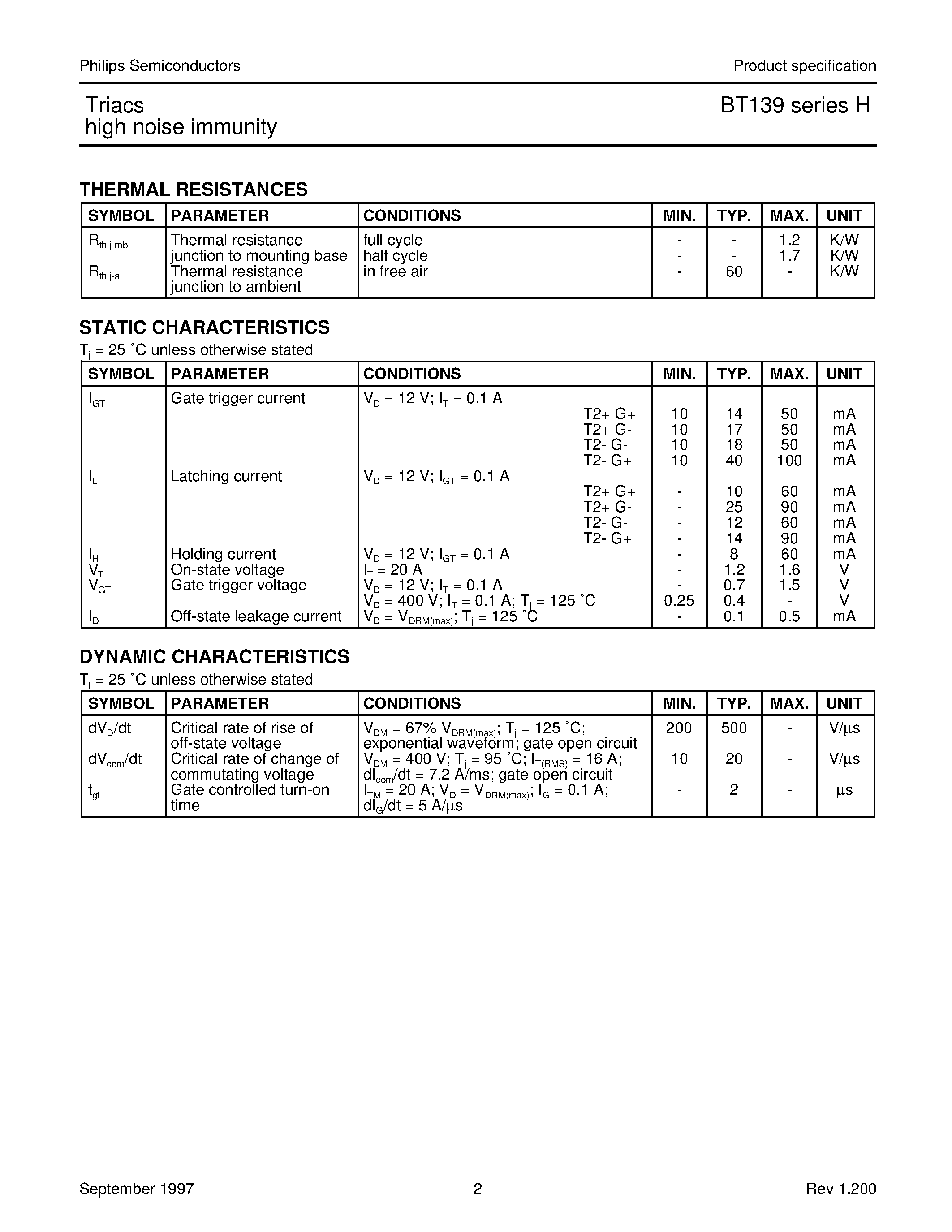 Datasheet BT139-800H - Triacs high noise immunity page 2