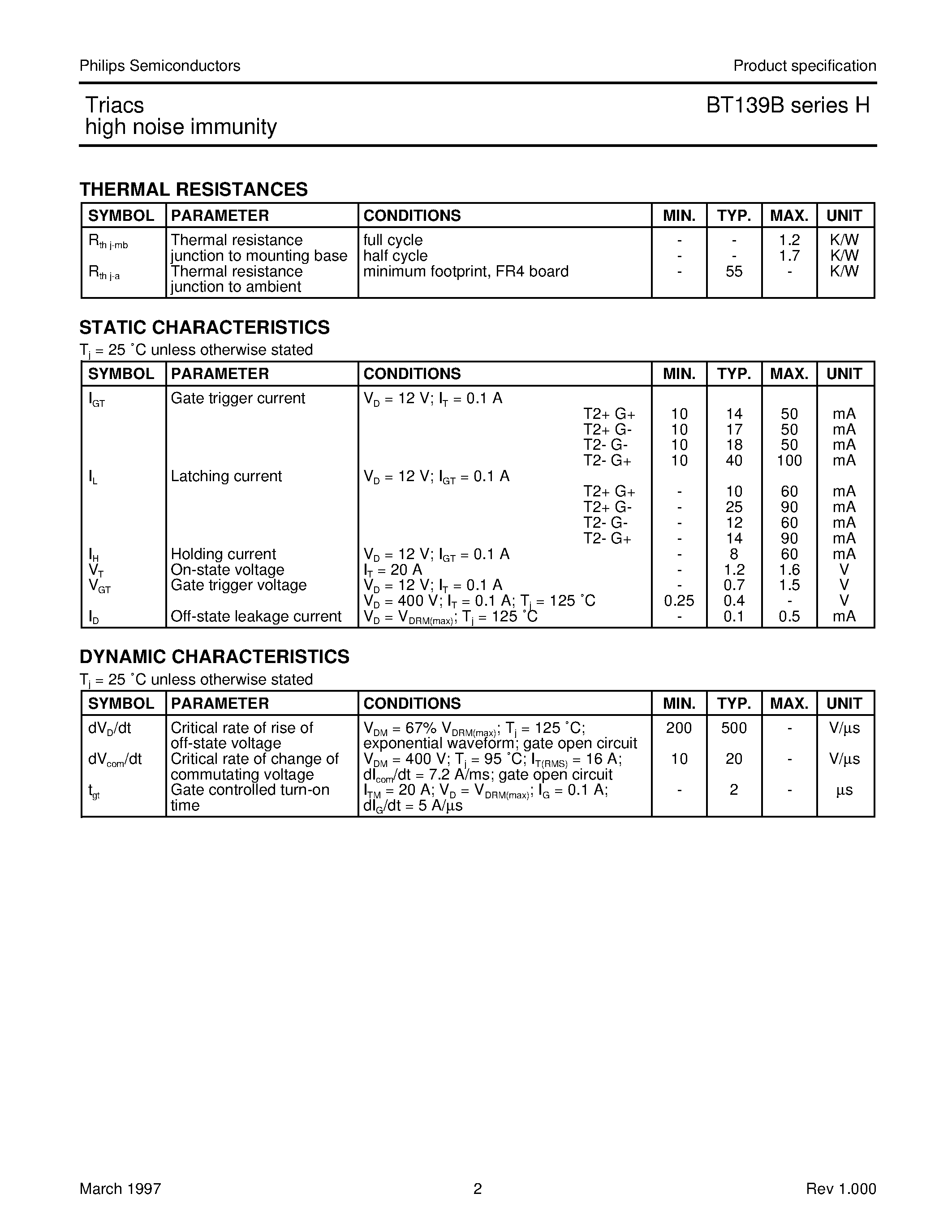 Datasheet BT139B-600H - Triacs high noise immunity page 2