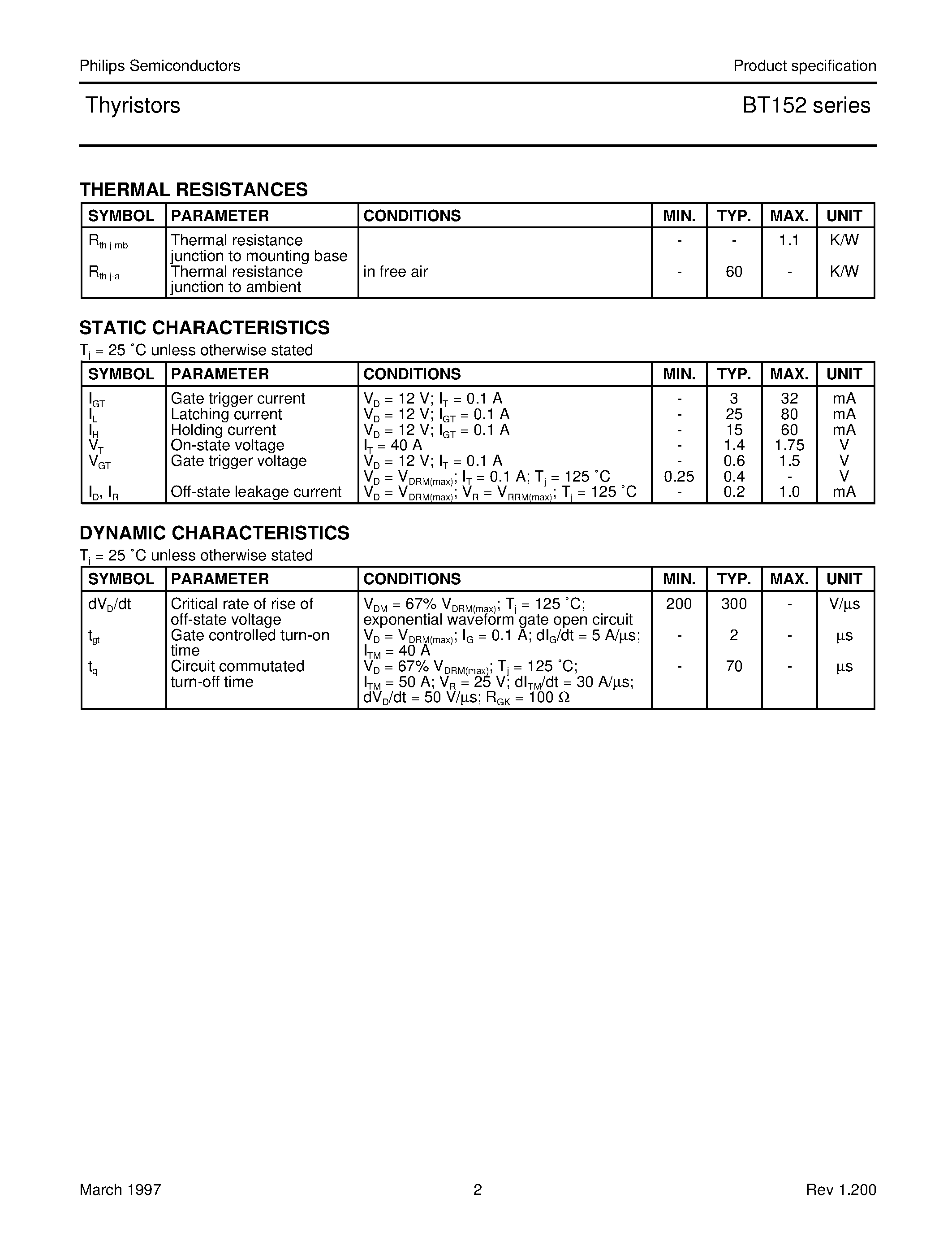 Даташит на микросхему BT152-600R страница 2 Даташит BT152-600R - Thyristors страница 2