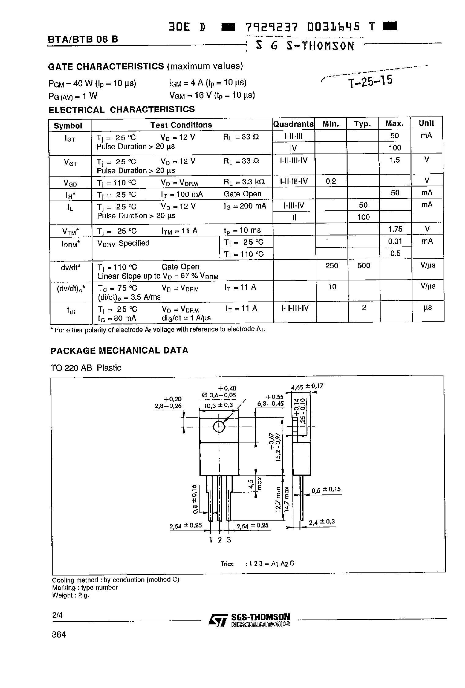 Даташит BTA08-400B - TRIACS страница 2