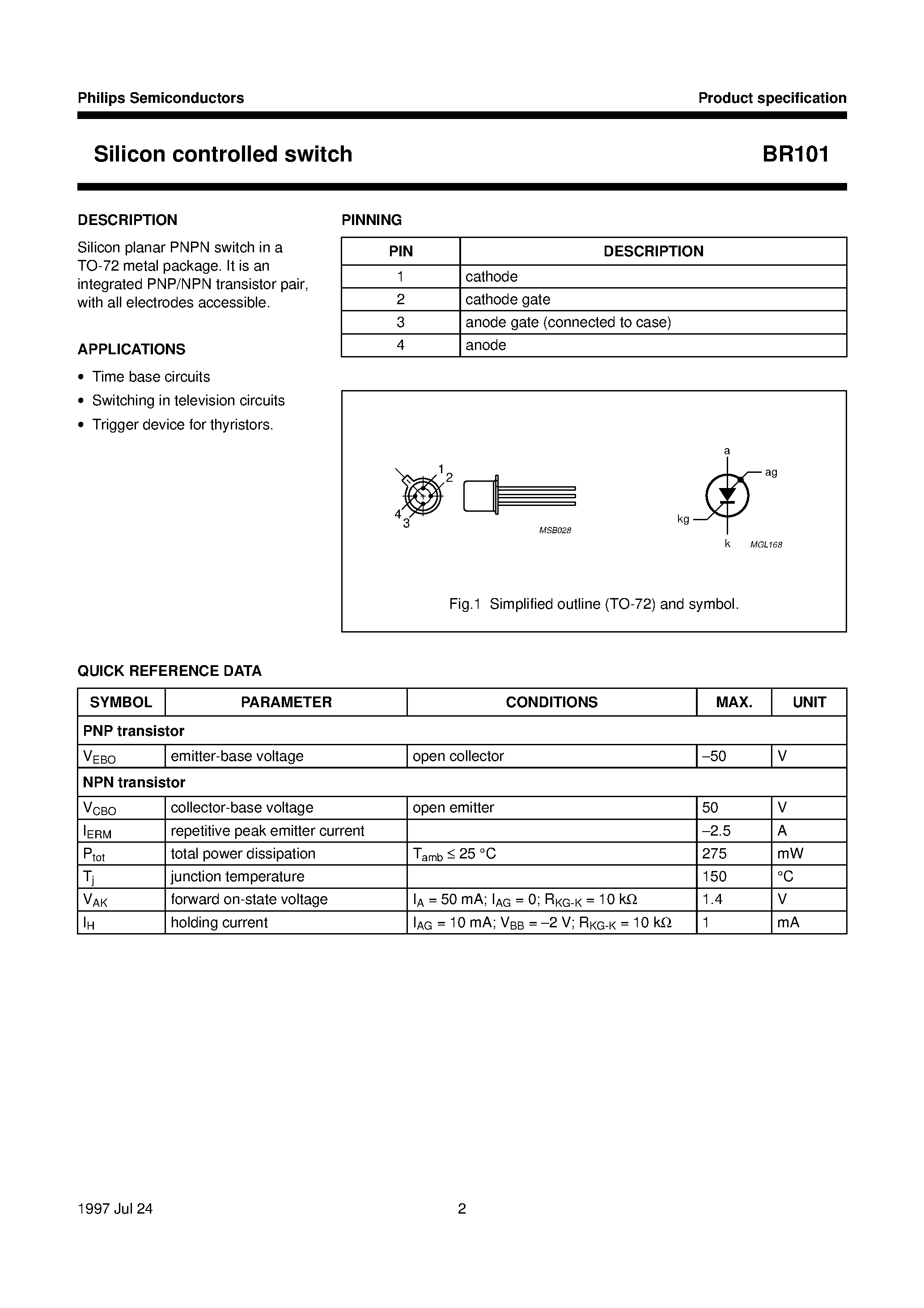 Даташит BR101 - Silicon controlled switch страница 2