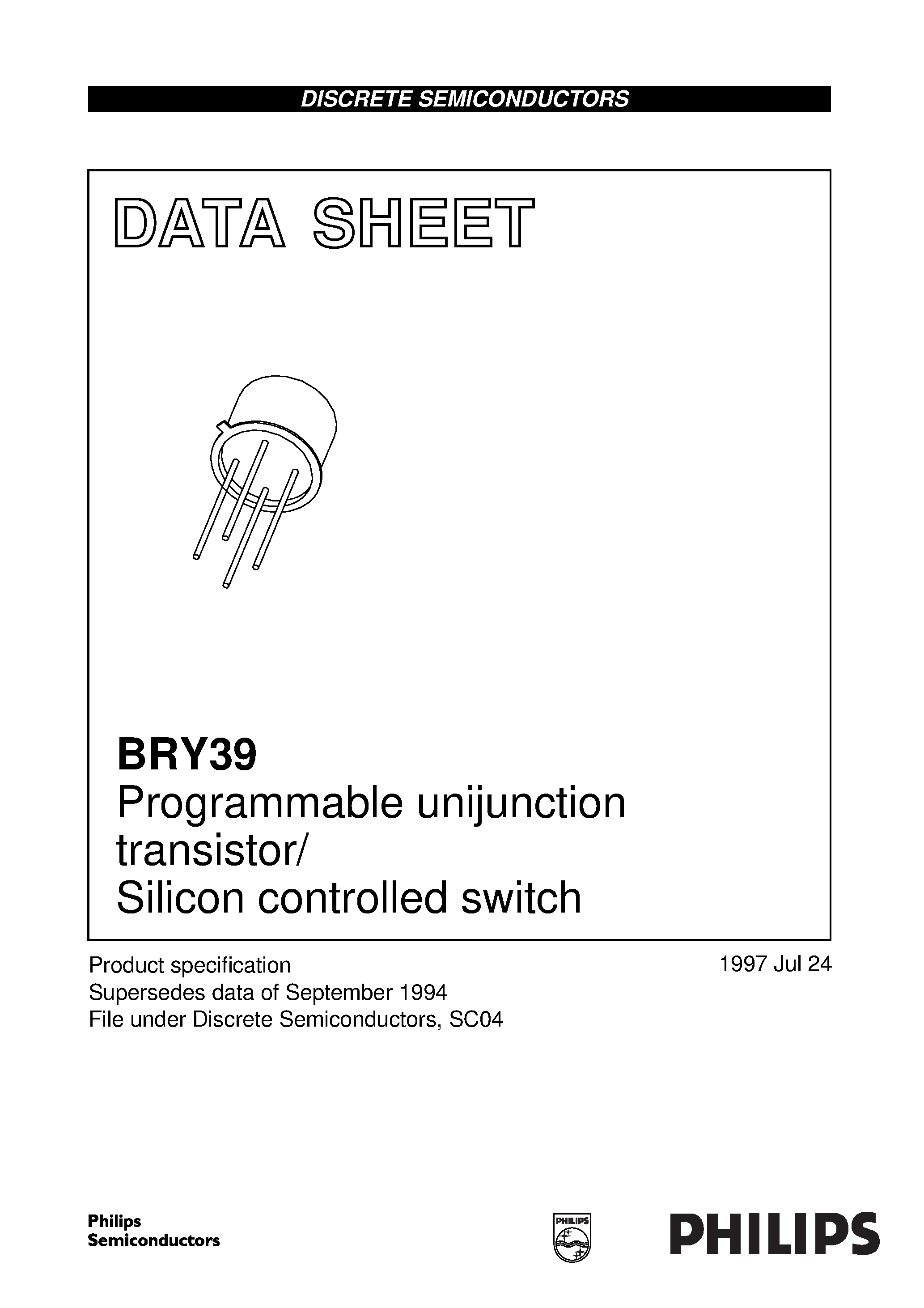 Даташит на микросхему BRY39 страница 1 Даташит BRY39 - Programmable unijunction transistor/ Silicon controlled switch страница 1