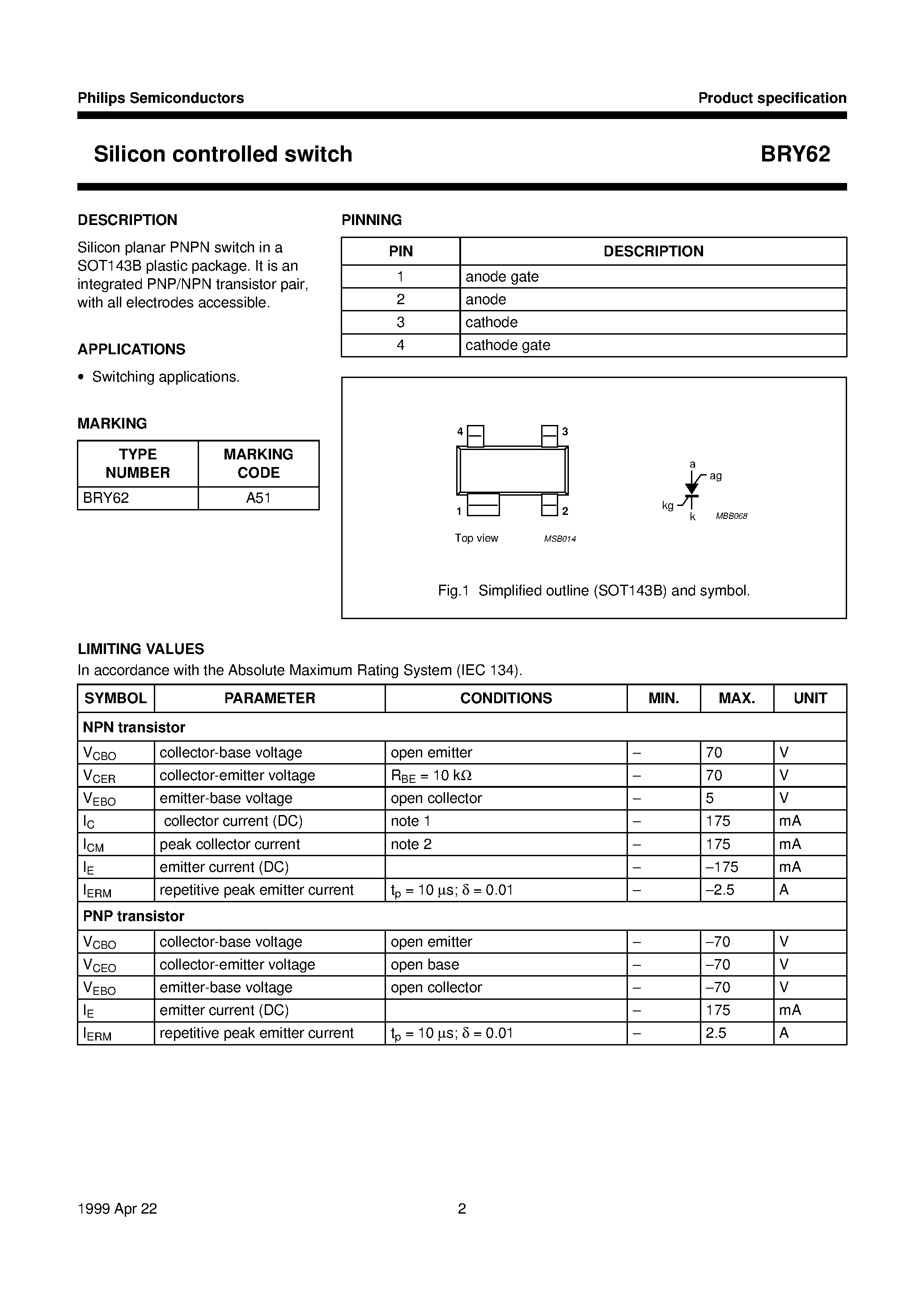 Даташит на микросхему BRY62 страница 2 Даташит BRY62 - Silicon controlled switch страница 2