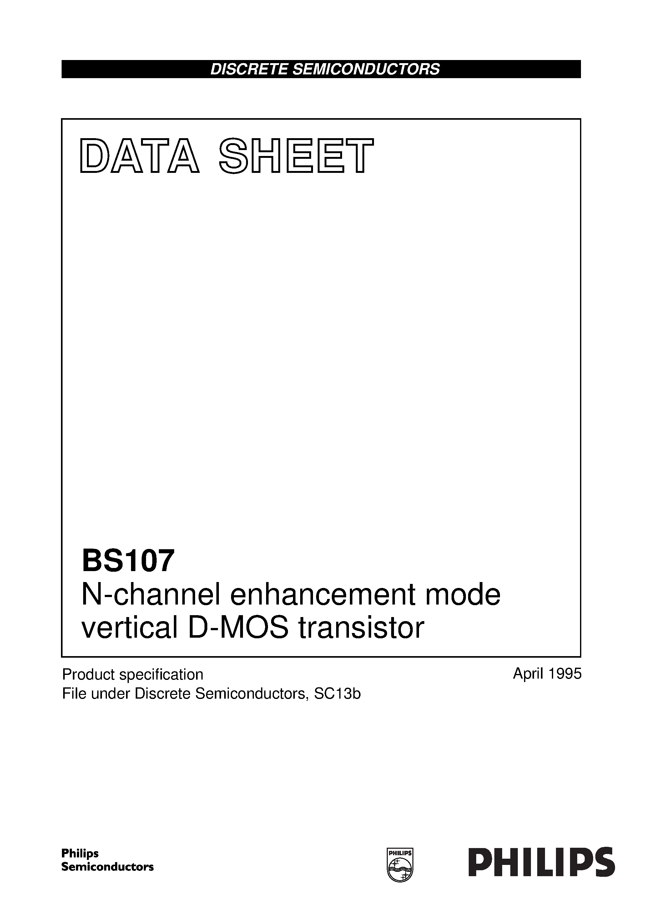 Даташит на микросхему BS107 страница 1 Даташит BS107 - N-channel enhancement mode vertical D-MOS transistor страница 1