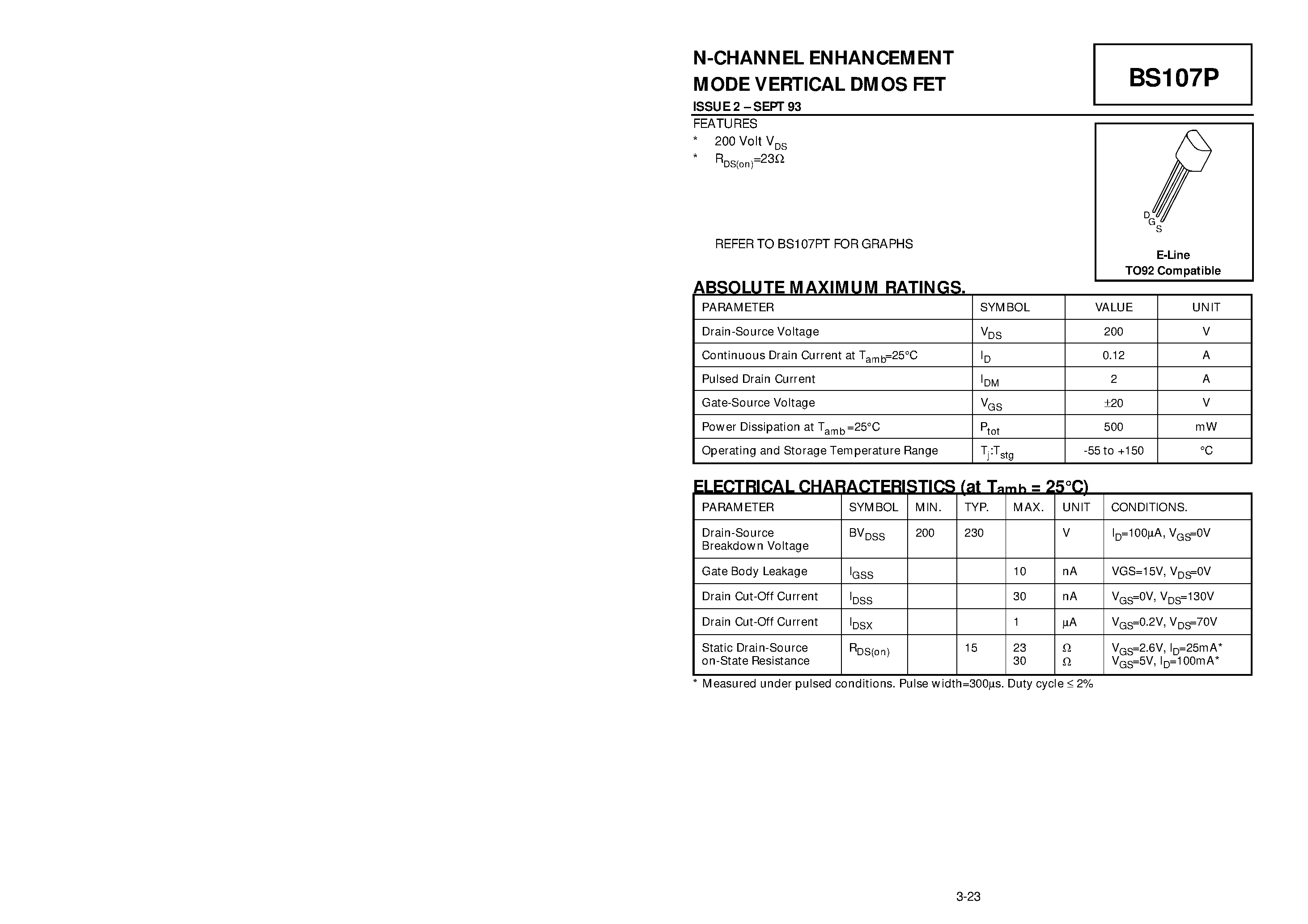 Datasheet BS107P - N-CHANNEL ENHANCEMENT MODE VERTICAL DMOS FET page 1