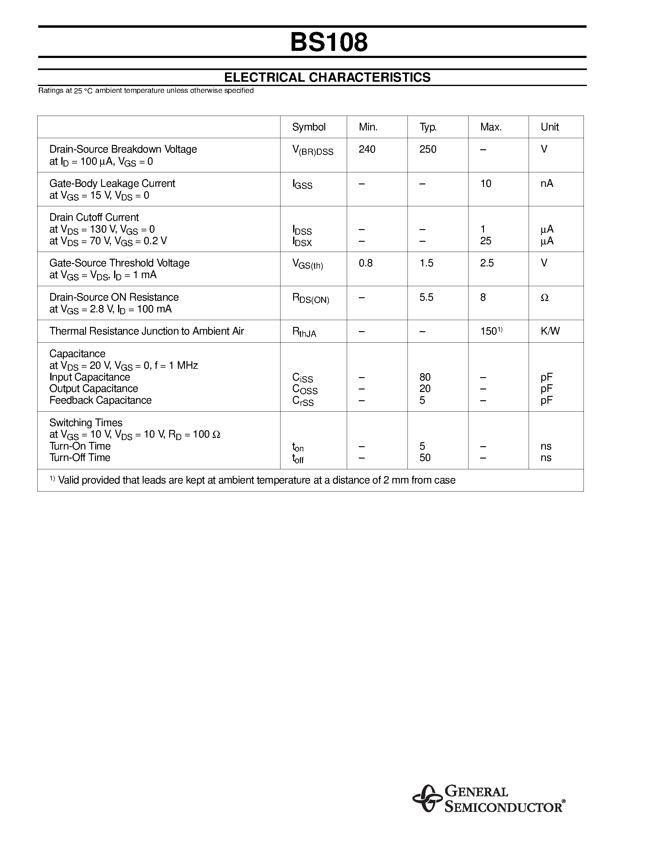 Даташит BS108 - DMOS Transistors (N-Channel) страница 2