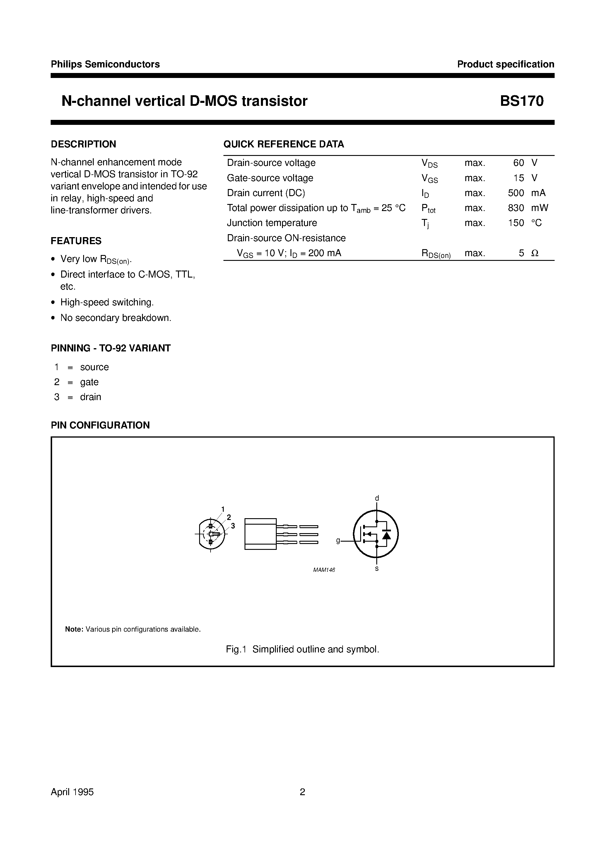 Даташит BS170 - N-channel vertical D-MOS transistor страница 2