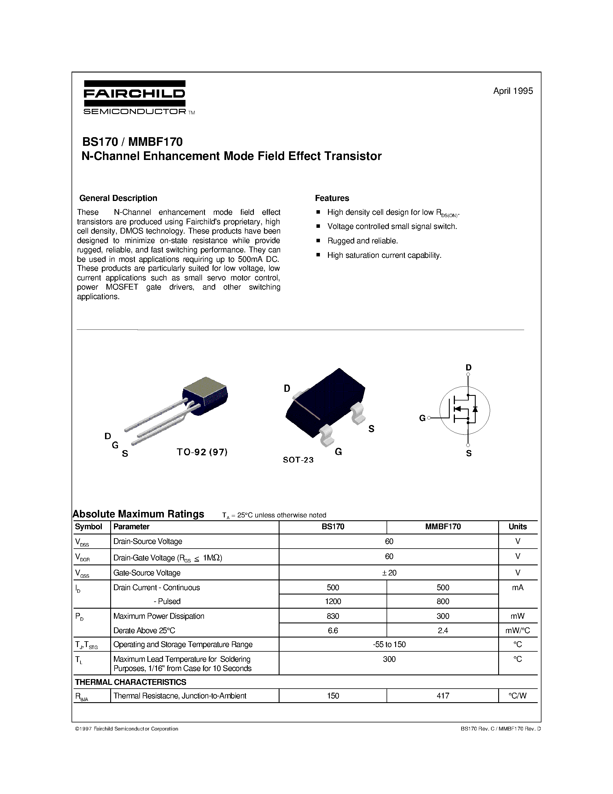 Даташит на микросхему BS170 страница 1 Даташит BS170 - N-Channel Enhancement Mode Field Effect Transistor страница 1