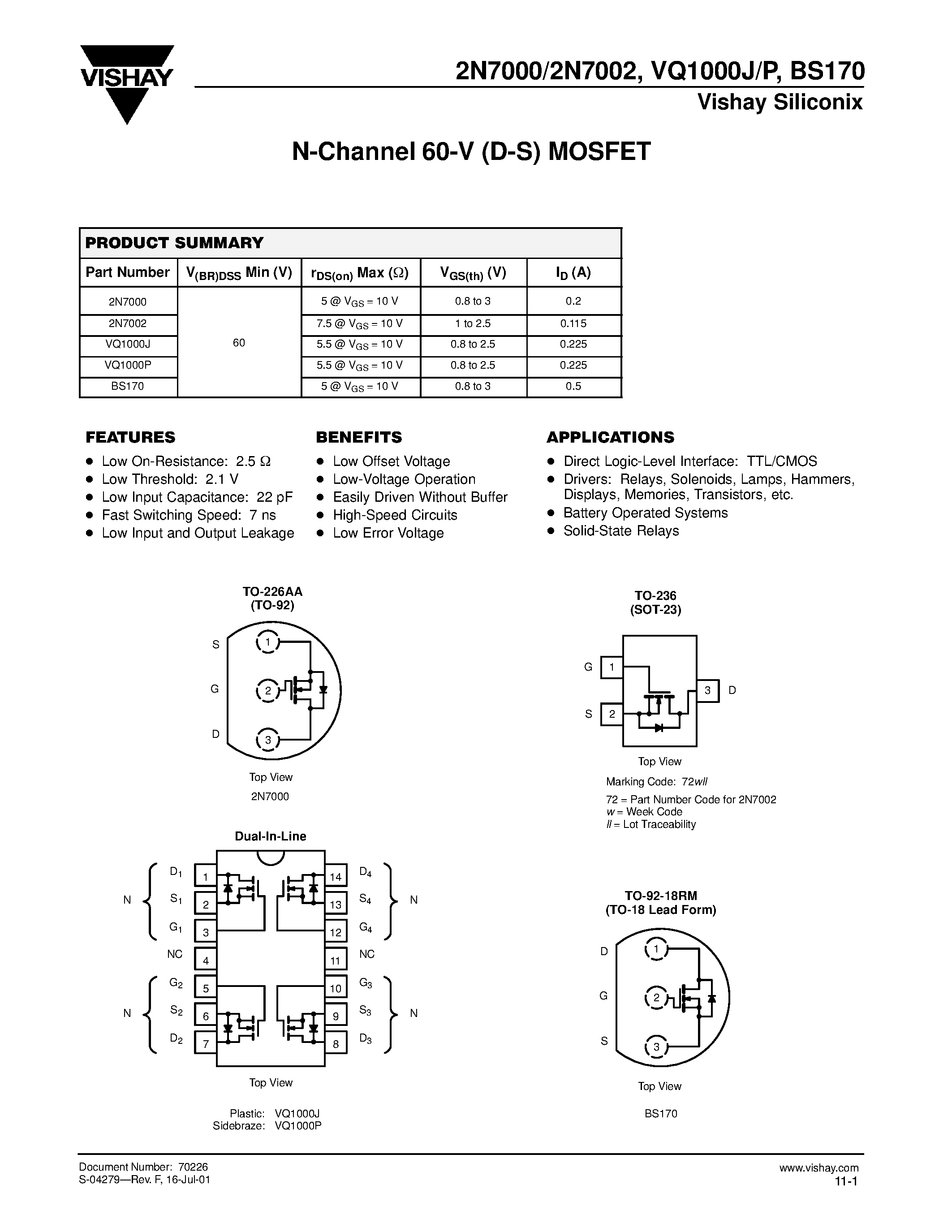 Даташит на микросхему BS170 страница 1 Даташит BS170 - N-Channel 60-V (D-S) MOSFET страница 1