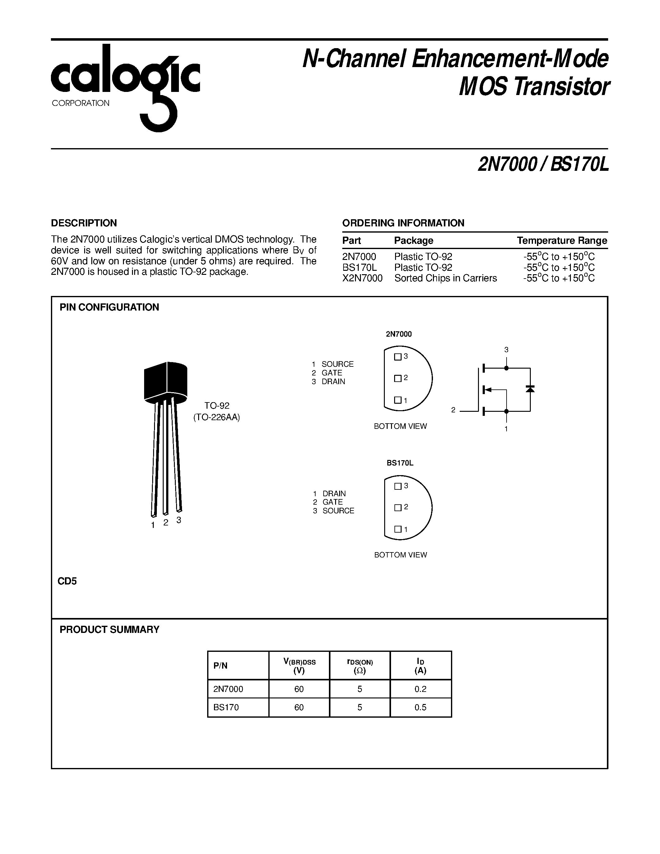 Datasheet BS170L - N-Channel Enhancement-Mode MOS Transistor page 1