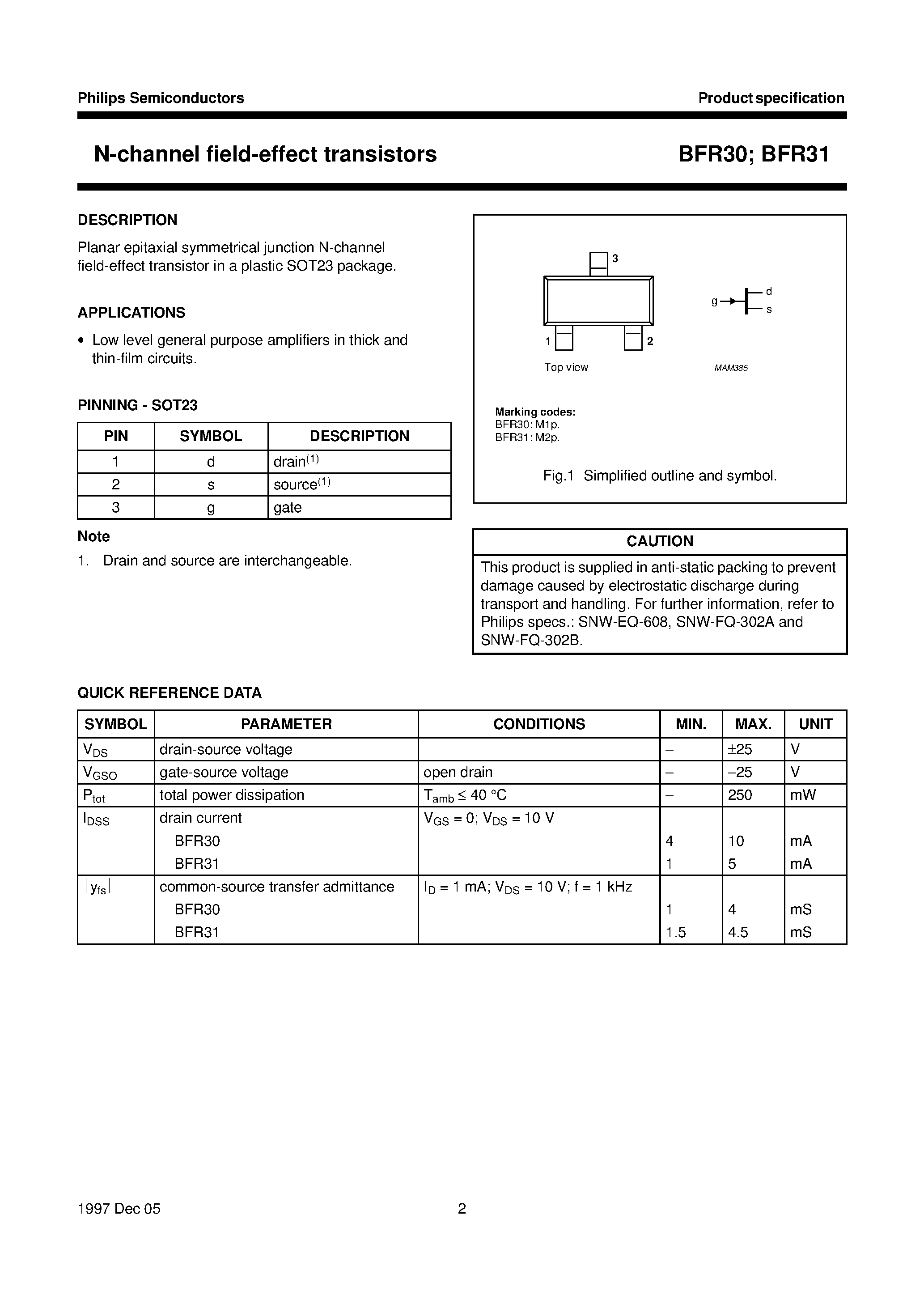 Даташит BFR31 - N-channel field-effect transistors страница 2