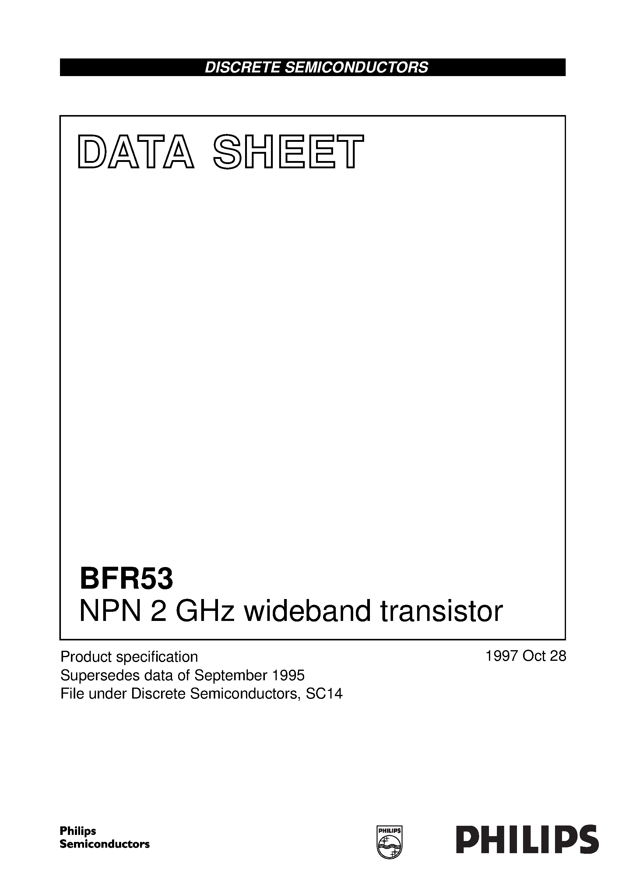 Даташит на микросхему BFR53 страница 1 Даташит BFR53 - NPN 2 GHz wideband transistor страница 1
