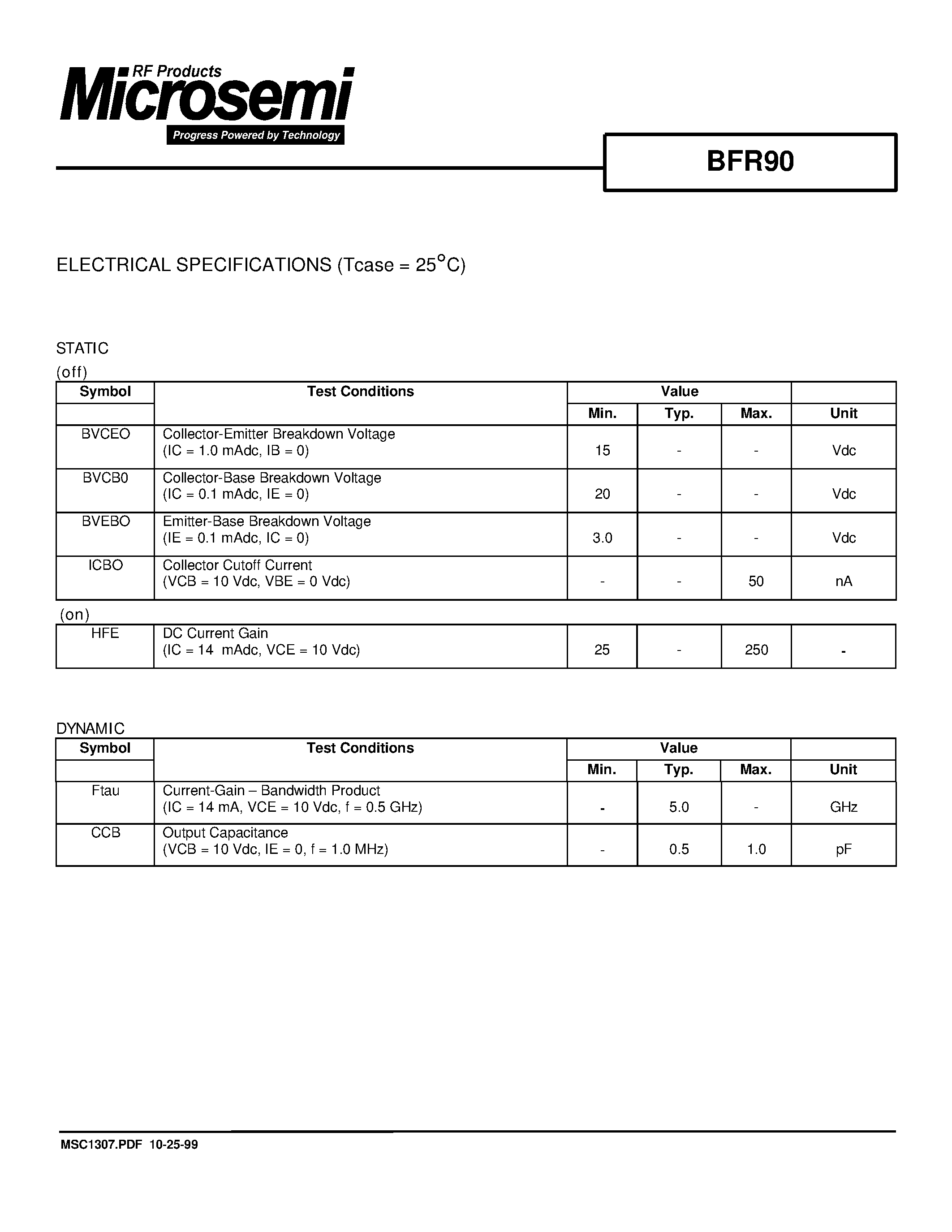 Даташит BFR90 - RF & MICROWAVE DISCRETE LOW POWER TRANSISTORS страница 2