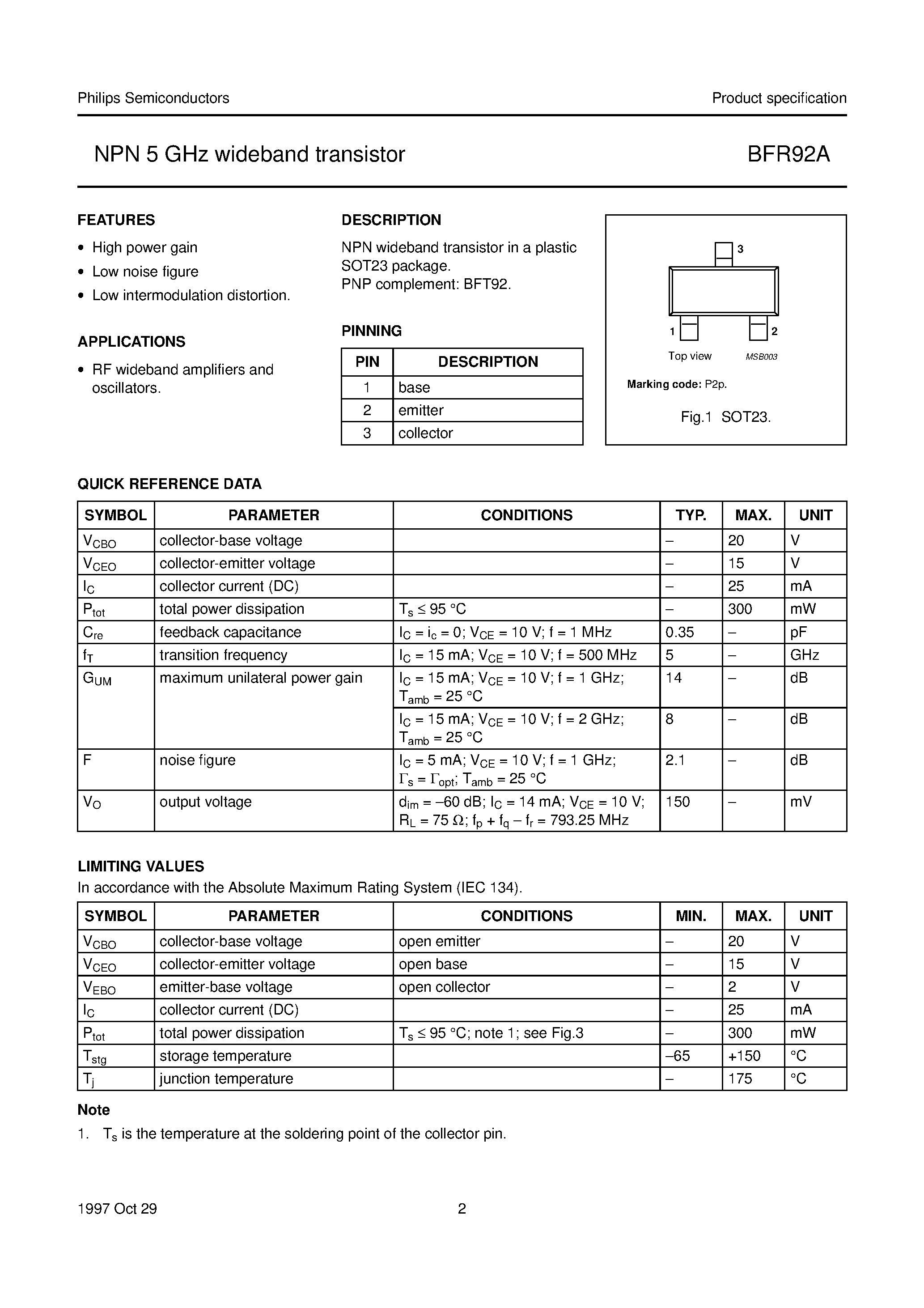 Datasheet BFR92A - NPN 5 GHz wideband transistor page 2