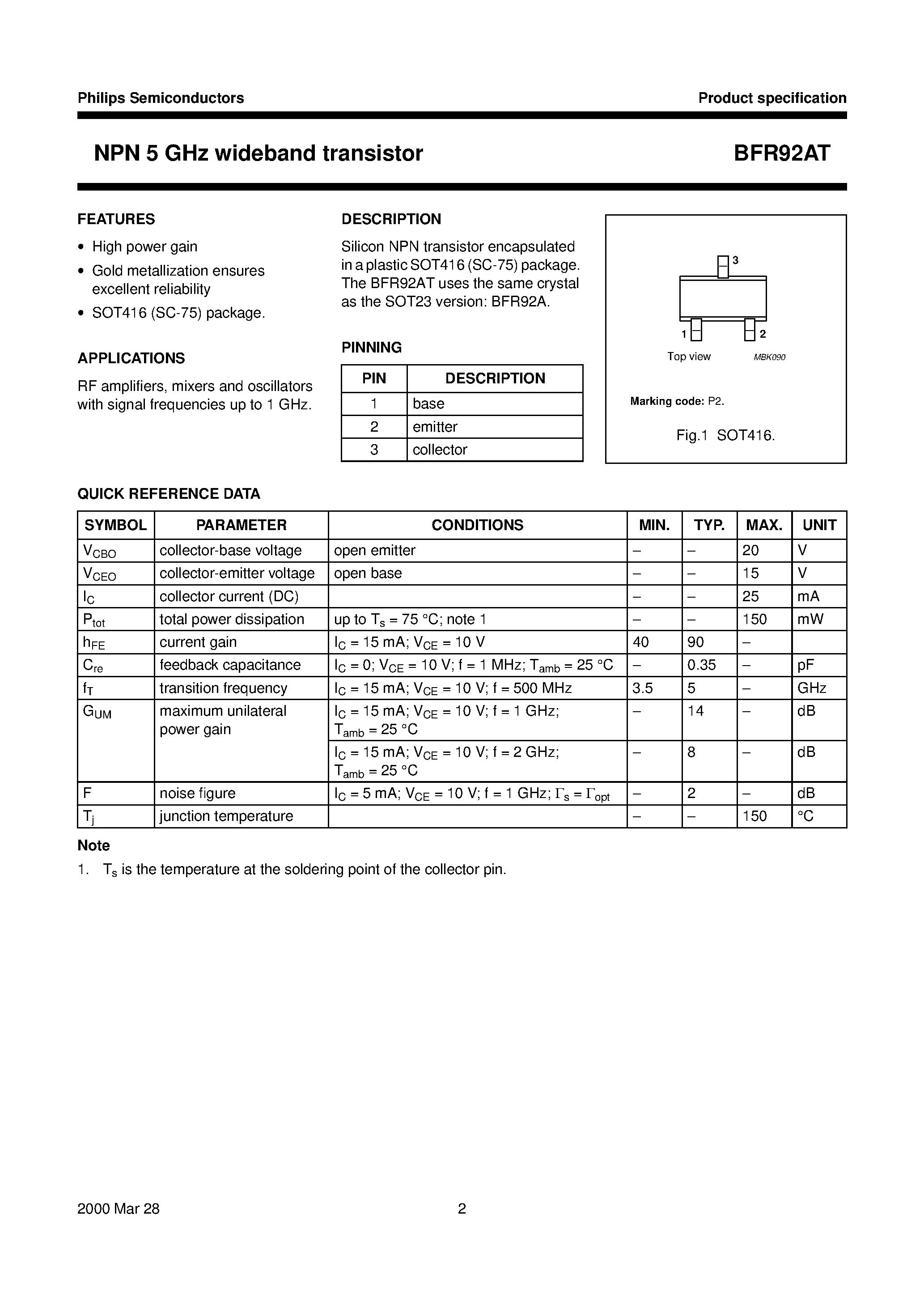 Datasheet BFR92AT - NPN 5 GHz wideband transistor page 2