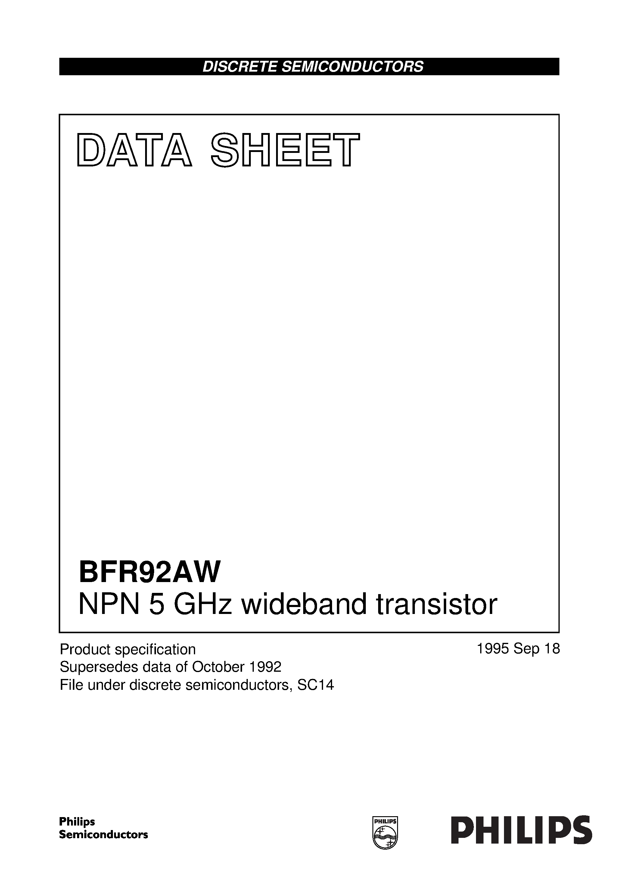 Datasheet BFR92AW - NPN 5 GHz wideband transistor page 1