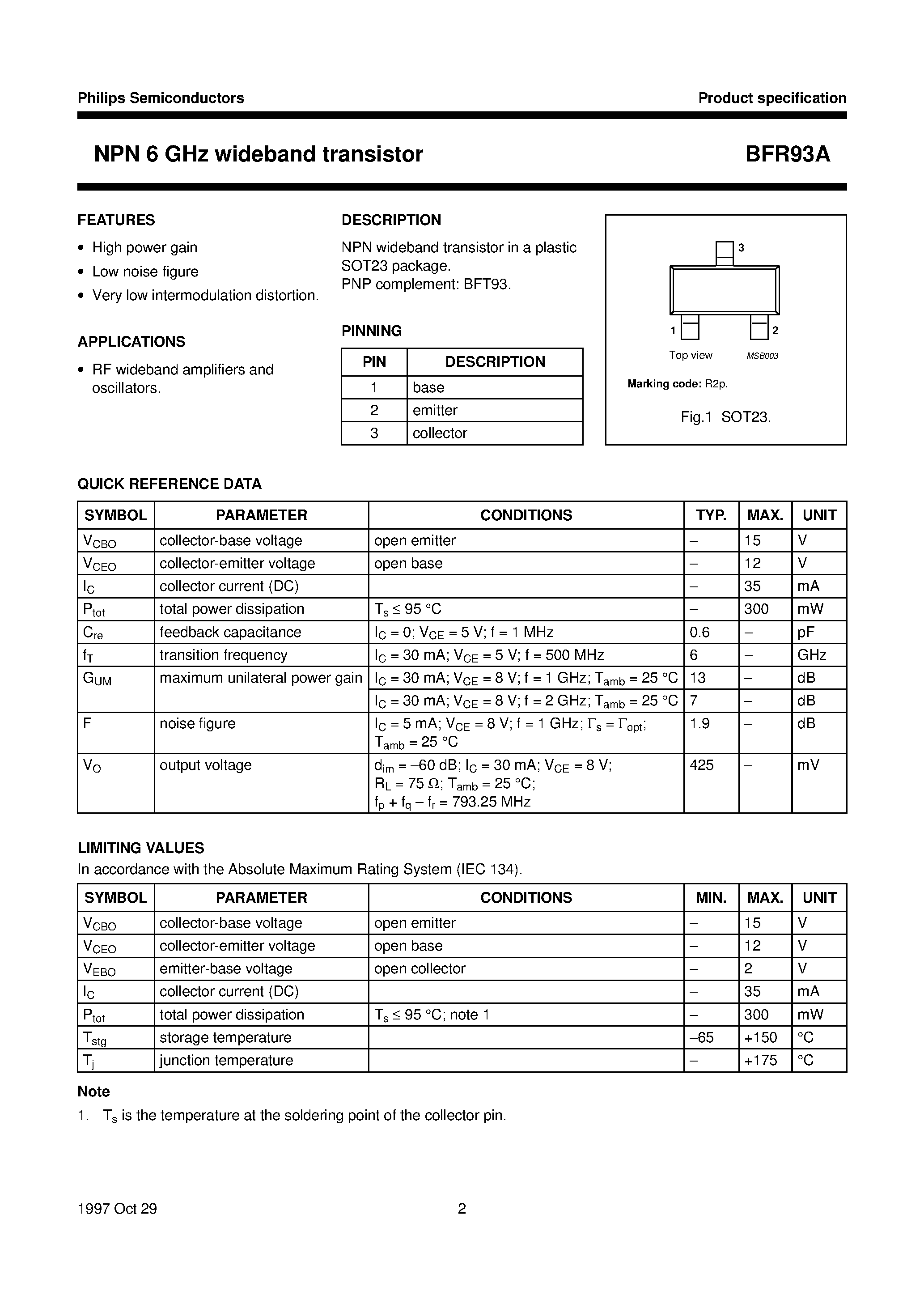 Datasheet BFR93A - NPN 6 GHz wideband transistor page 2