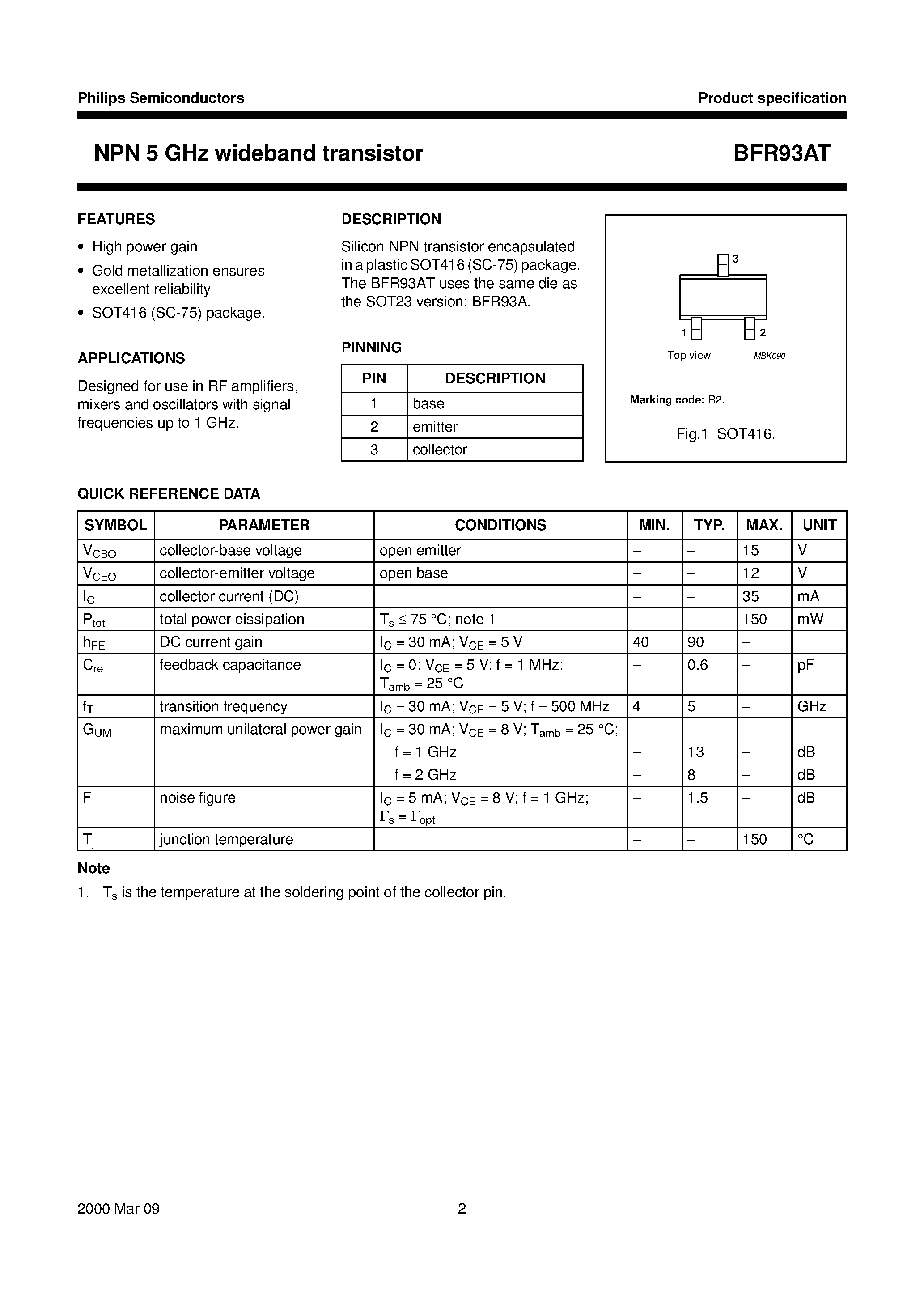 Datasheet BFR93AT - NPN 5 GHz wideband transistor page 2