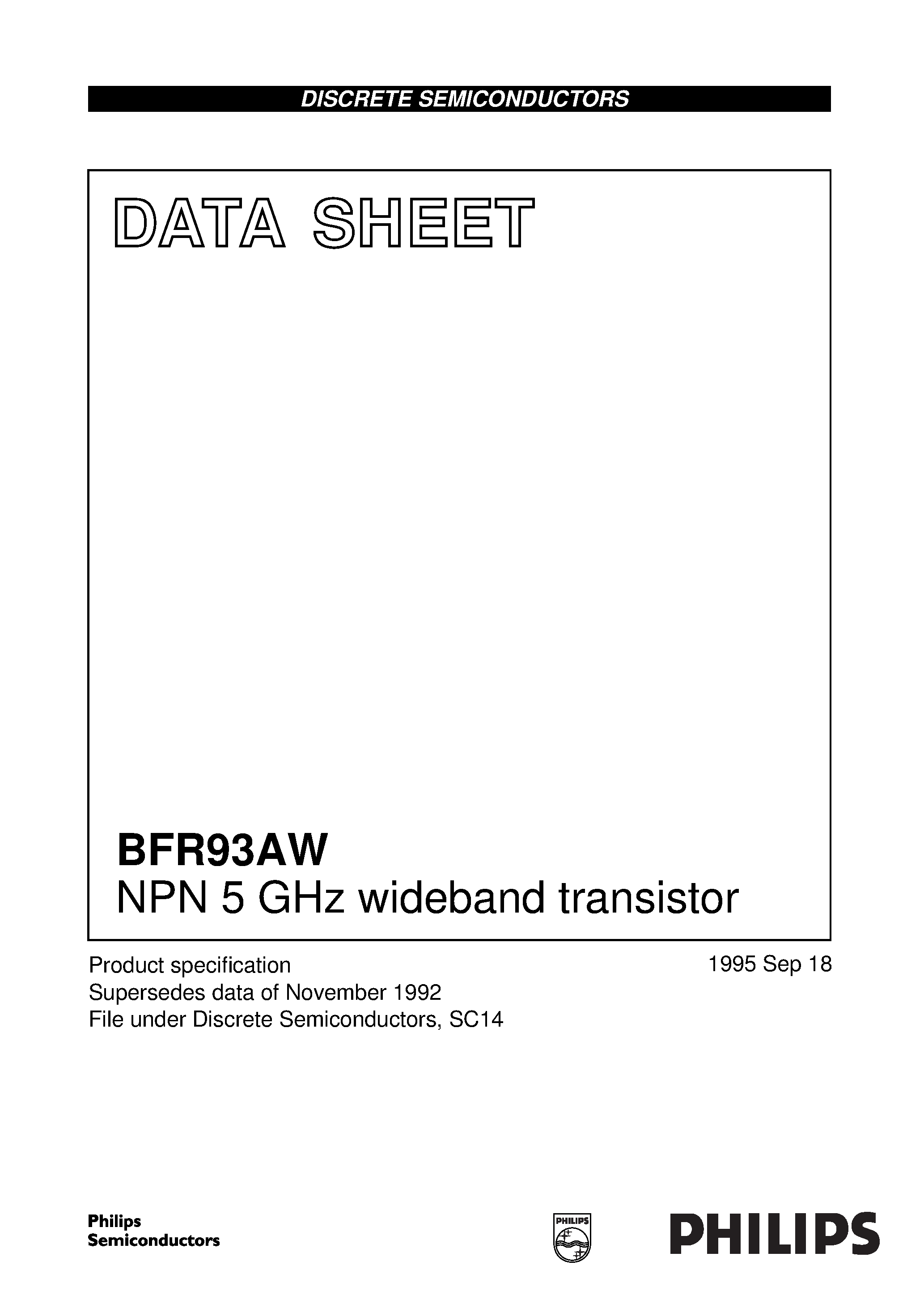 Datasheet BFR93AW - NPN 5 GHz wideband transistor page 1