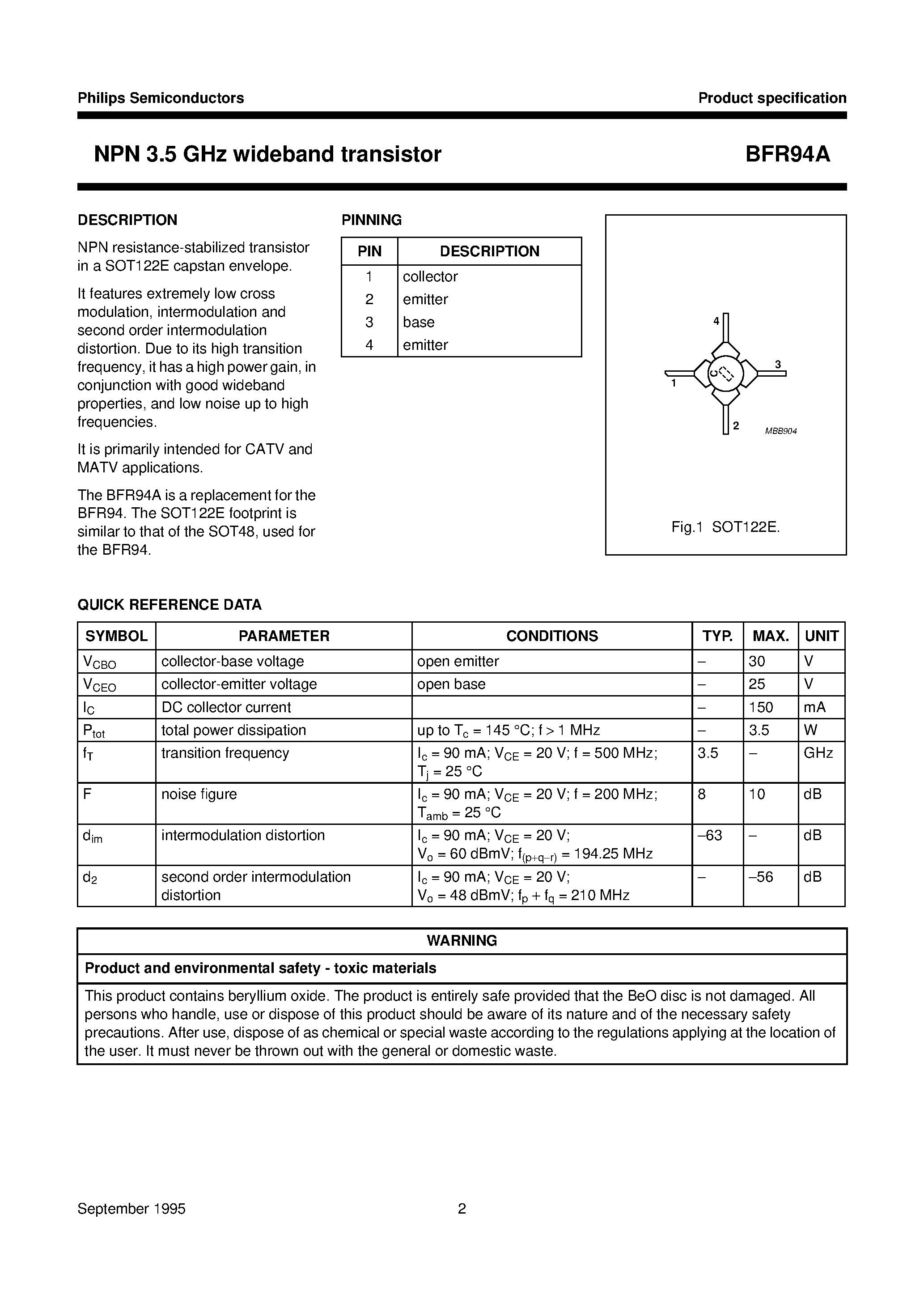 Datasheet BFR94A - NPN 3.5 GHz wideband transistor page 2