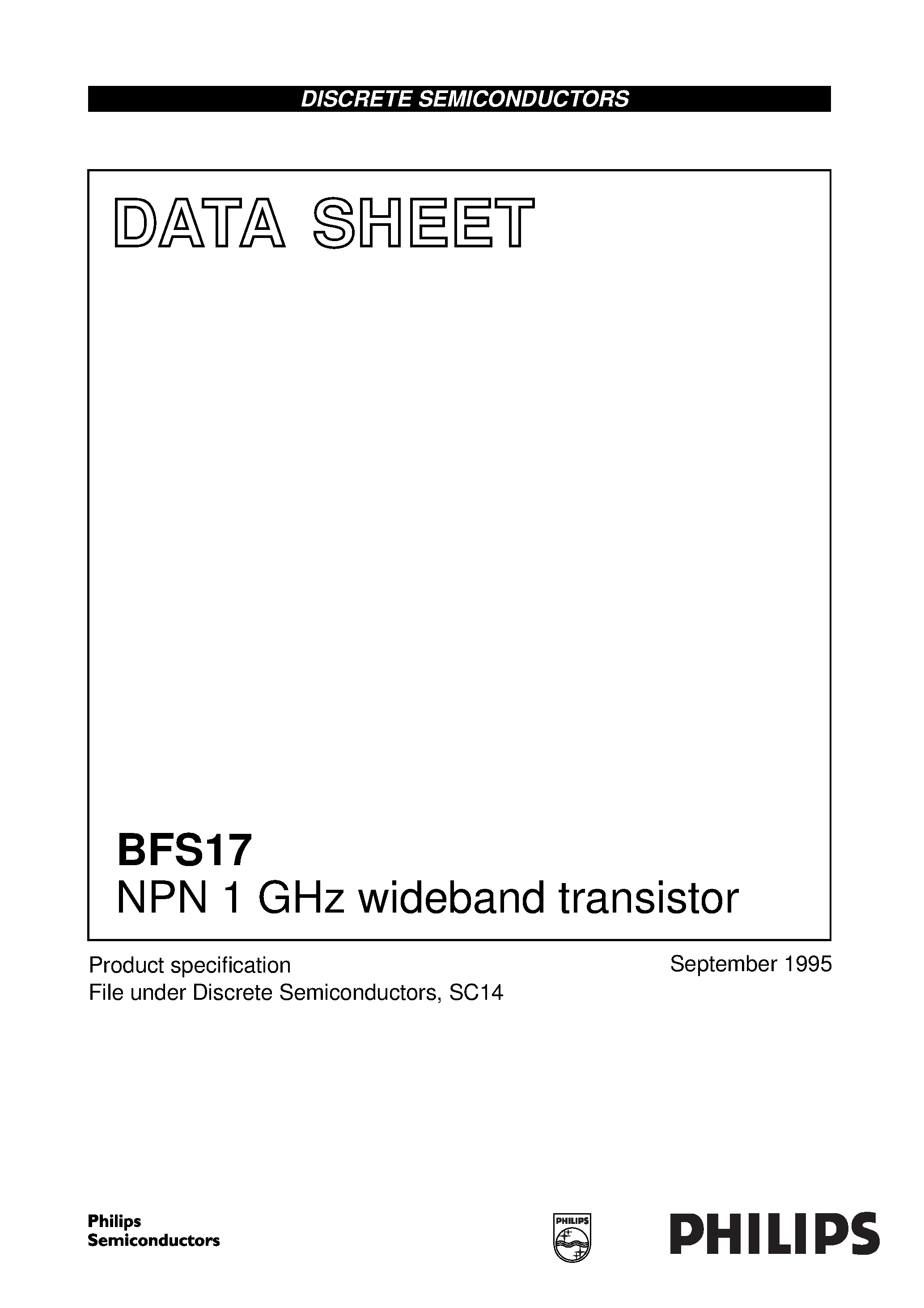 Даташит на микросхему BFS17 страница 1 Даташит BFS17 - NPN 1 GHz wideband transistor страница 1