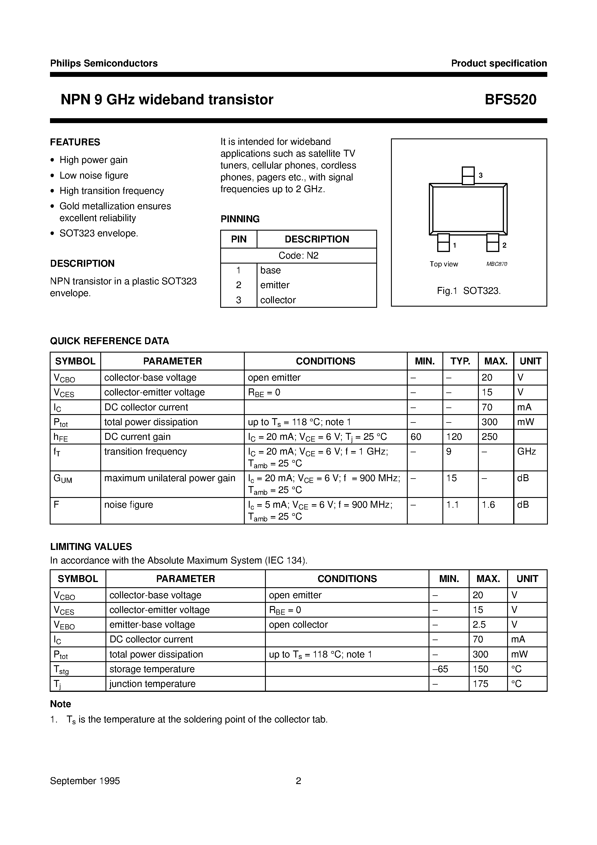 Datasheet BFS520 page 2 Datasheet BFS520 - NPN 9 GHz wideband transistor page 2