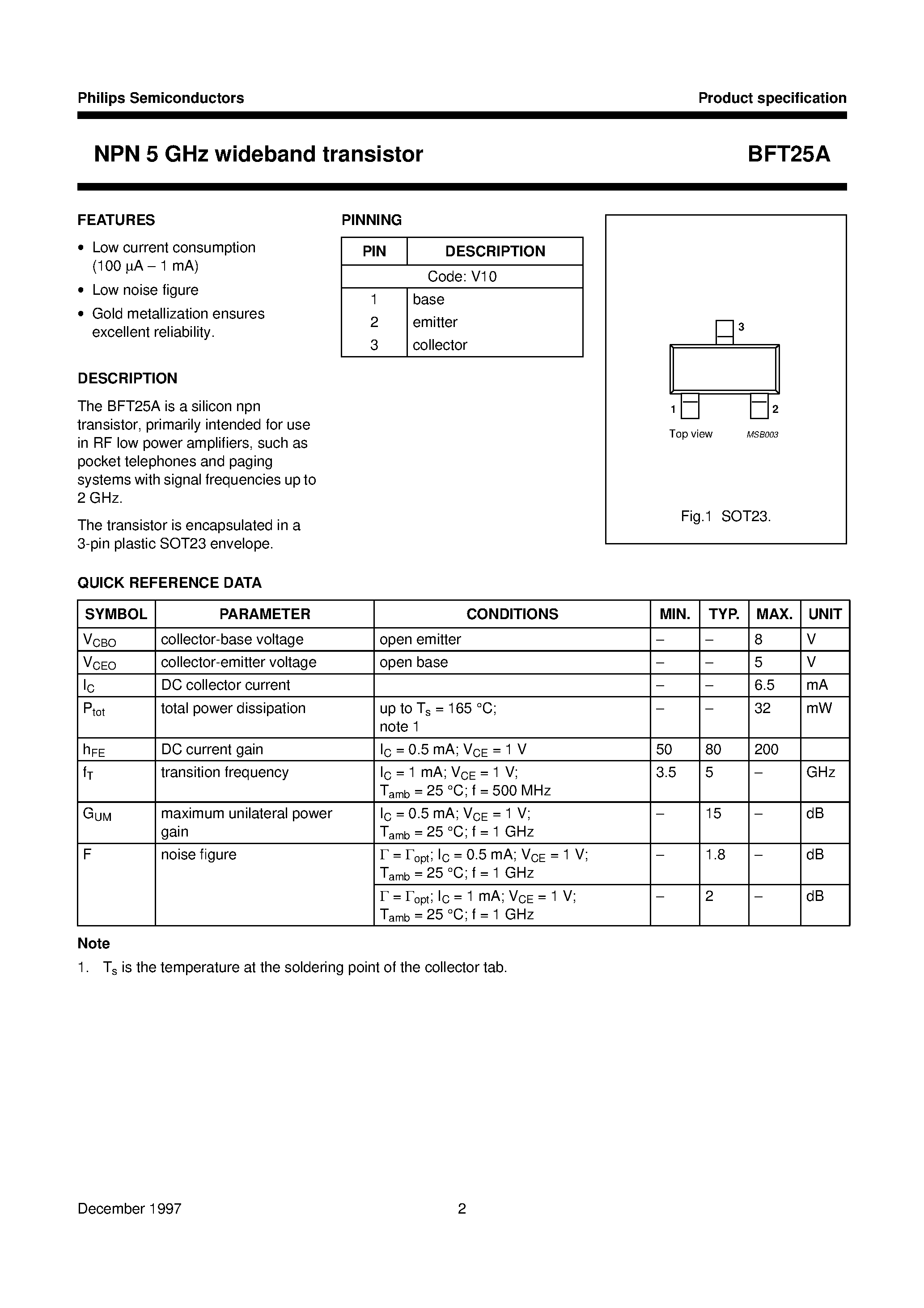 Datasheet BFT25A - NPN 5 GHz wideband transistor page 2