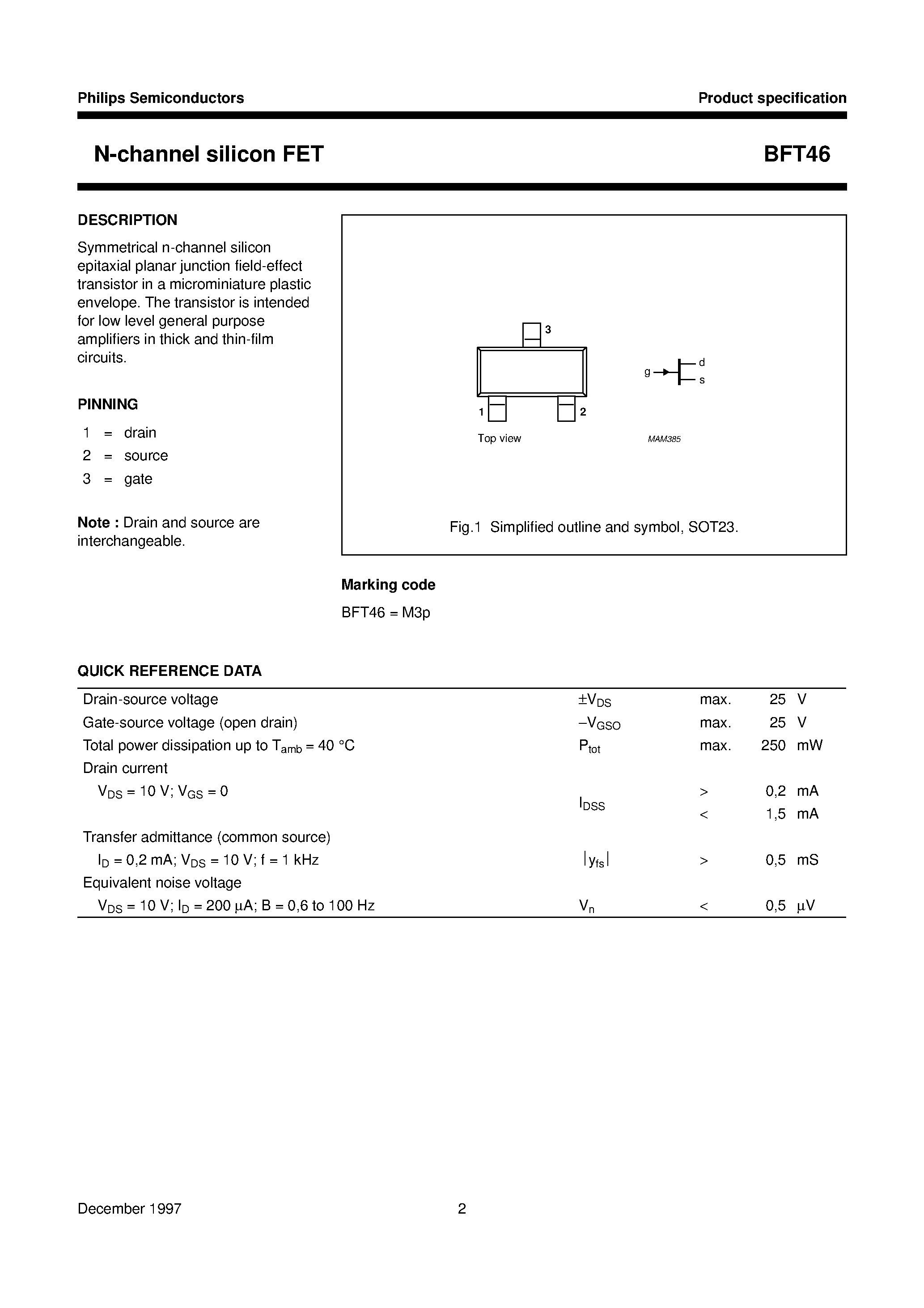 Datasheet BFT46 - N-channel silicon FET page 2