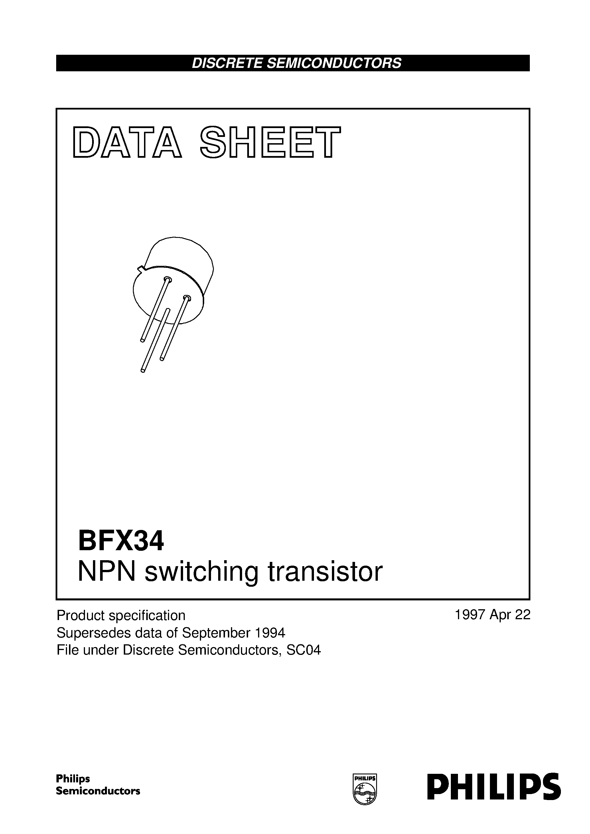 Даташит на микросхему BFX34 страница 1 Даташит BFX34 - NPN switching transistor страница 1